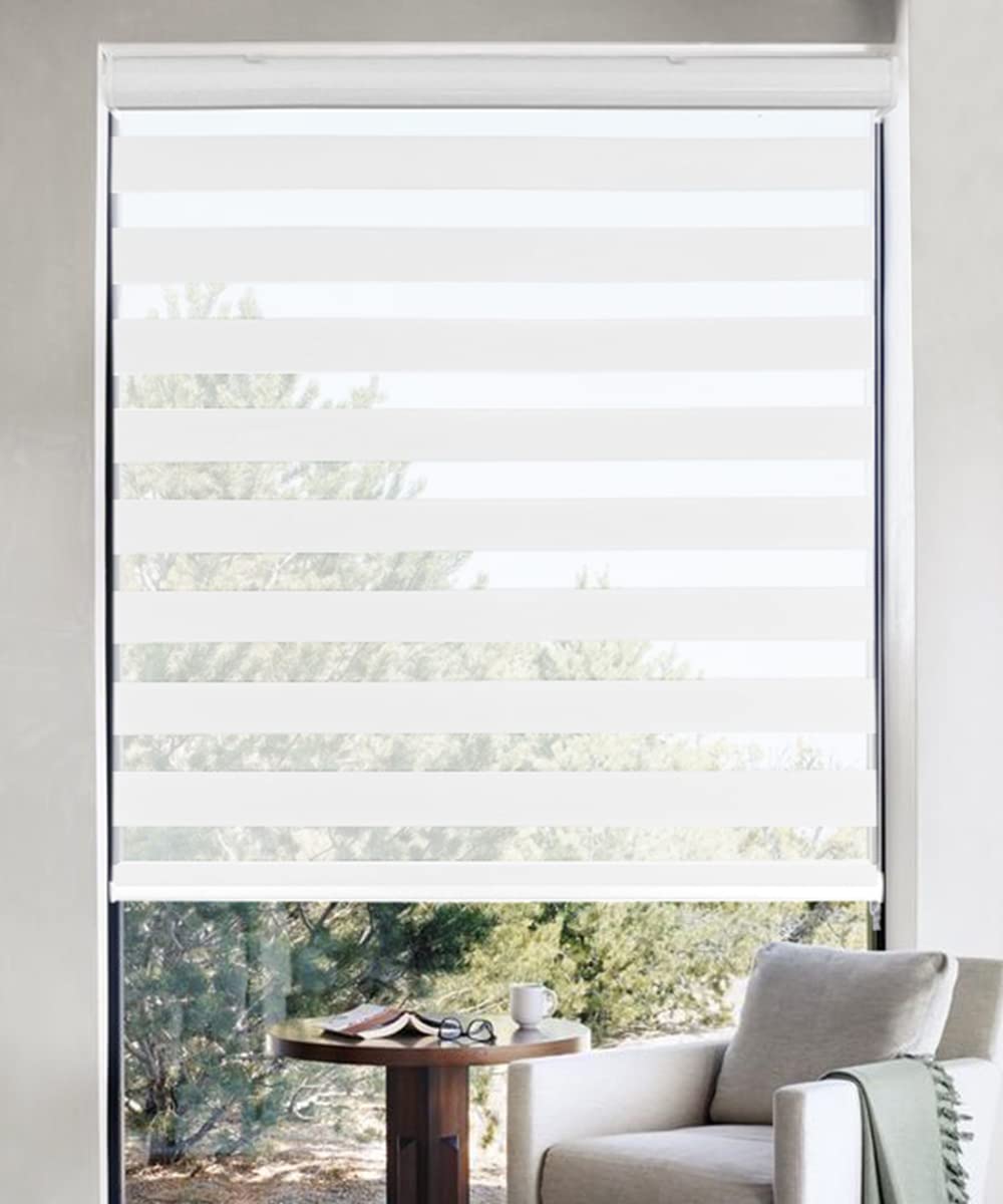 Zebra Horizontal Roller Window Shades - Light Filtering Sheer Blinds for Privacy & Light Control - Day & Night Mini Blinds for Kitchen, Bathroom, Living Room - 30