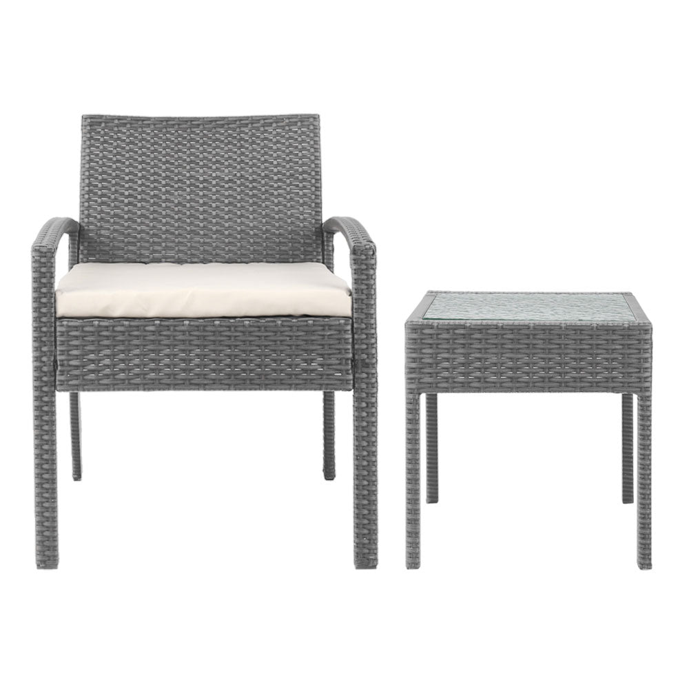 3-Piece Patio Furniture Bistro Set - Outdoor Wicker Lounge Chairs & Table - Weather-Resistant Grey Rattan for Garden, Balcony, Backyard Dining & Relaxation