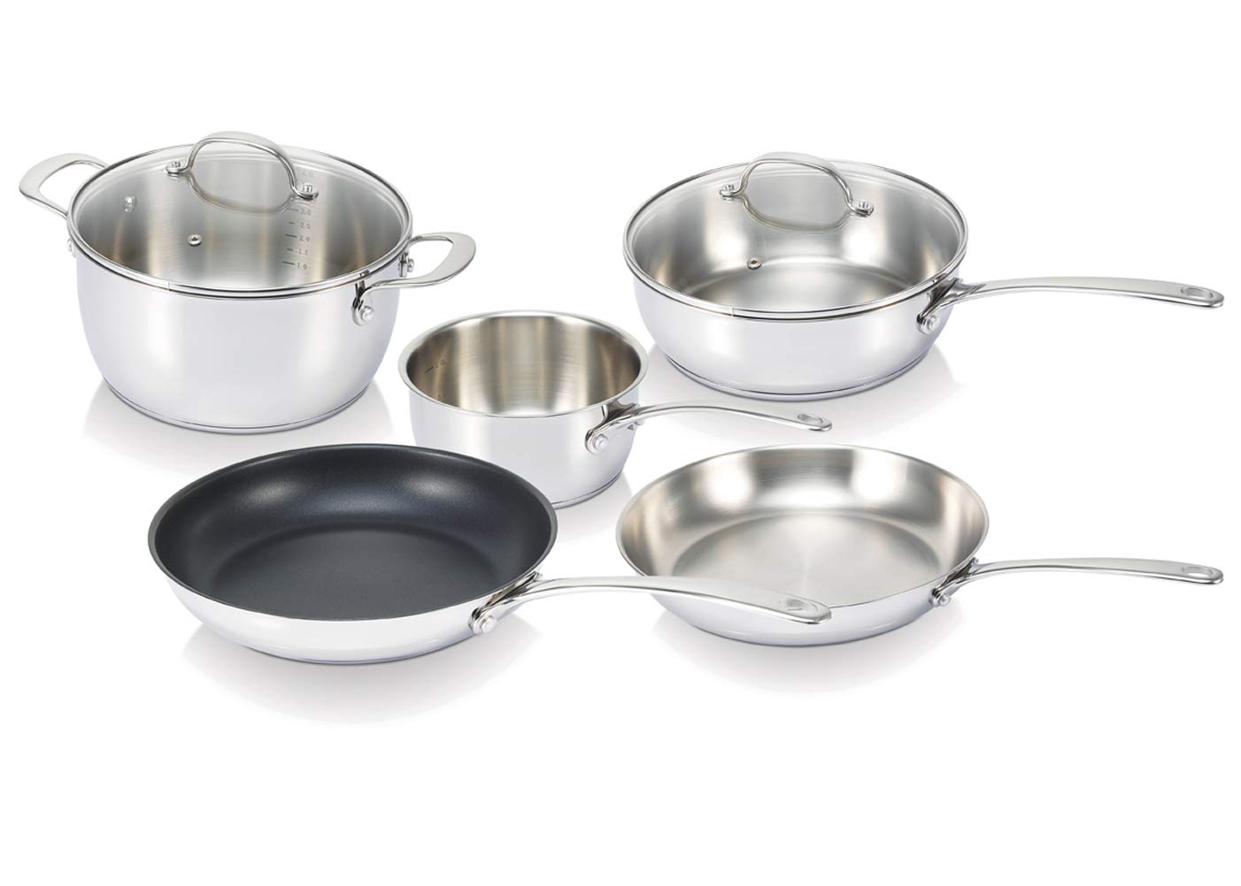 Belvia 24cm Stainless Steel Sauté Pan with Tempered Glass Lid - Nonstick Cookware for Frying, Searing & Simmering - Perfect for Gas, Electric & Induction Stovetops