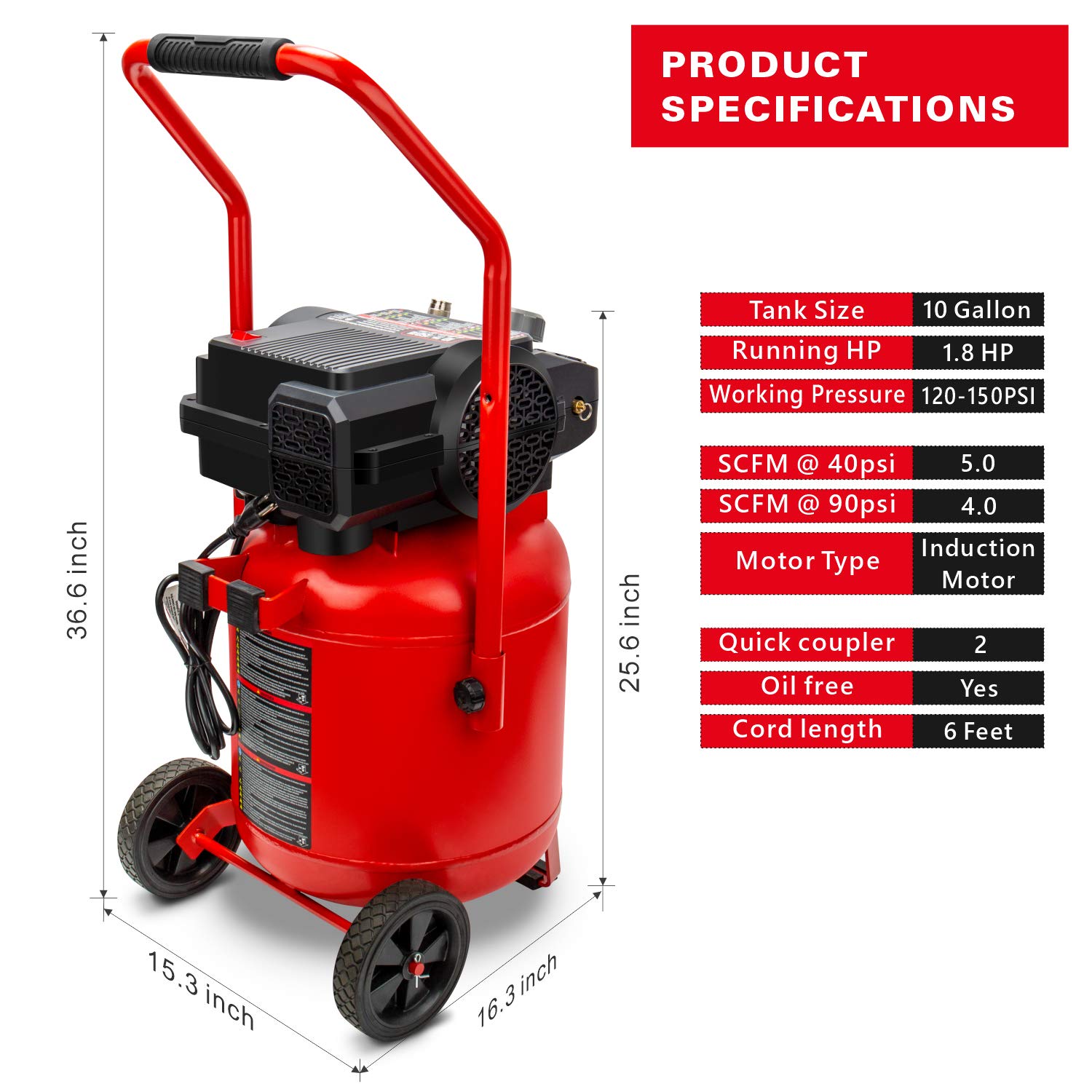 Craftsman 10 Gallon 1.8 HP Oil-Free Air Compressor - 150 PSI Max, Vertical Portable Air Tool for Home Garage & Workshop (Model CMXECXA0331042) - Perfect for Inflating Tires, Powering Nail Guns & Airbrushing