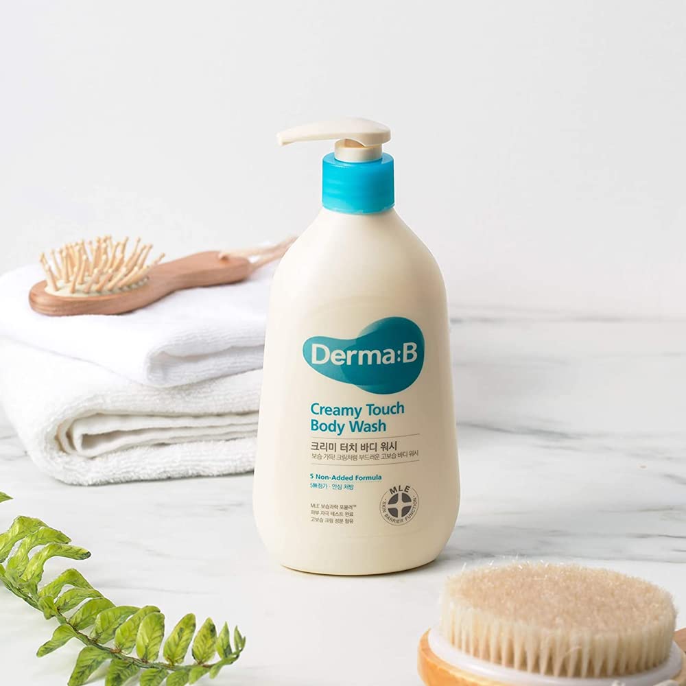 DERMA B Creamy Touch Body Wash - Long-Lasting Moisturizing Shower Gel with Shea Butter, Grape Seed Oil & Panthenol | Mild & Nourishing Cleanser | Relaxing Scented K-Beauty Formula (13.5 Fl Oz/400ml) | Perfect for Dry Skin & Daily Relaxing Shower Routine
