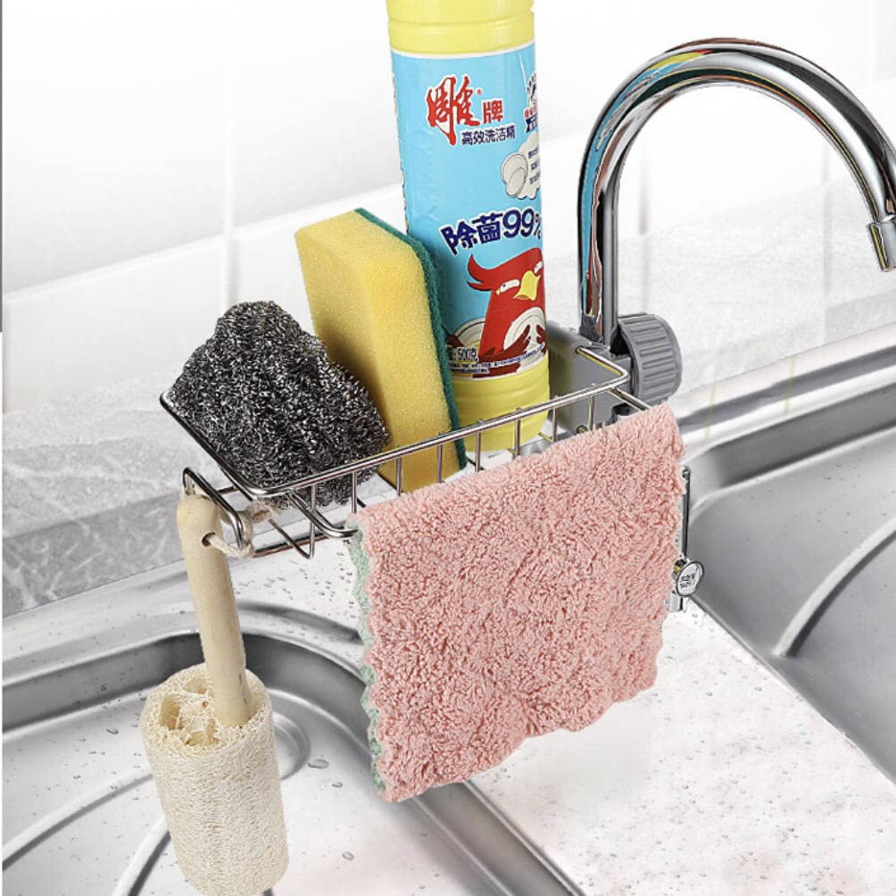 Stainless Steel Kitchen Sink Organizer - Faucet Rack, Soap Holder, Sponge Drainer & Dish Drying Rack - Space Saving Sink Shelf for Kitchen Cabinet Storage - Perfect for Small Apartments & Compact Kitchens