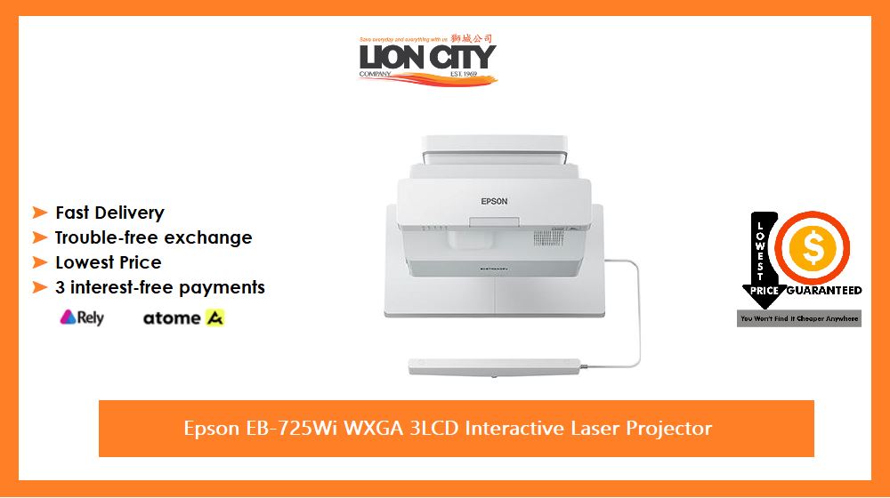 Epson EB 725Wi WXGA 3LCD Interactive Laser Projector - 4000 Lumens, HD Resolution, Wireless Connectivity for Business Presentations & Classroom Teaching