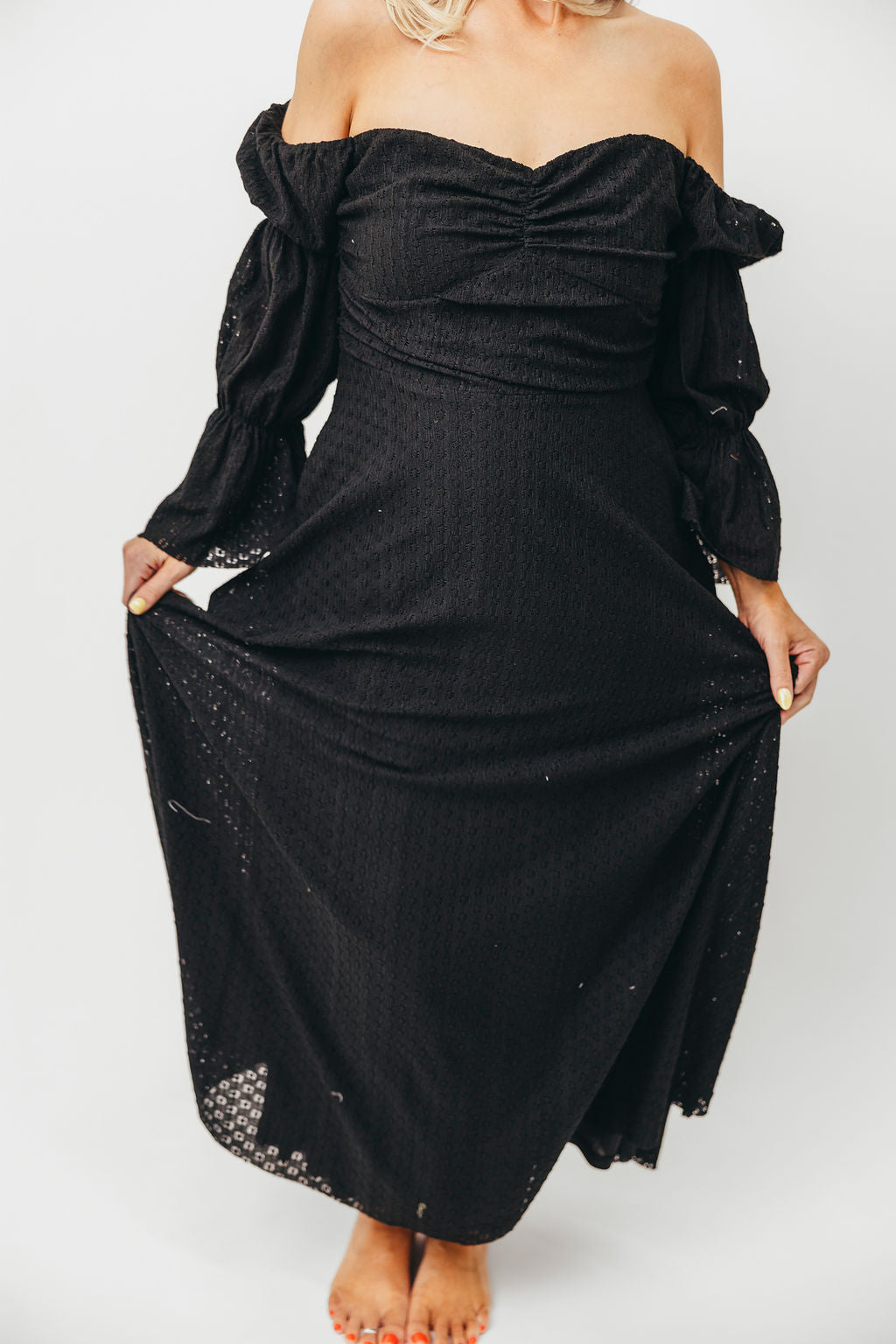 Corrine Tiered Sleeve Maxi Dress with Pockets - Bump Friendly Maternity Dress in Black | Perfect for Pregnancy, Nursing, and Special Occasions