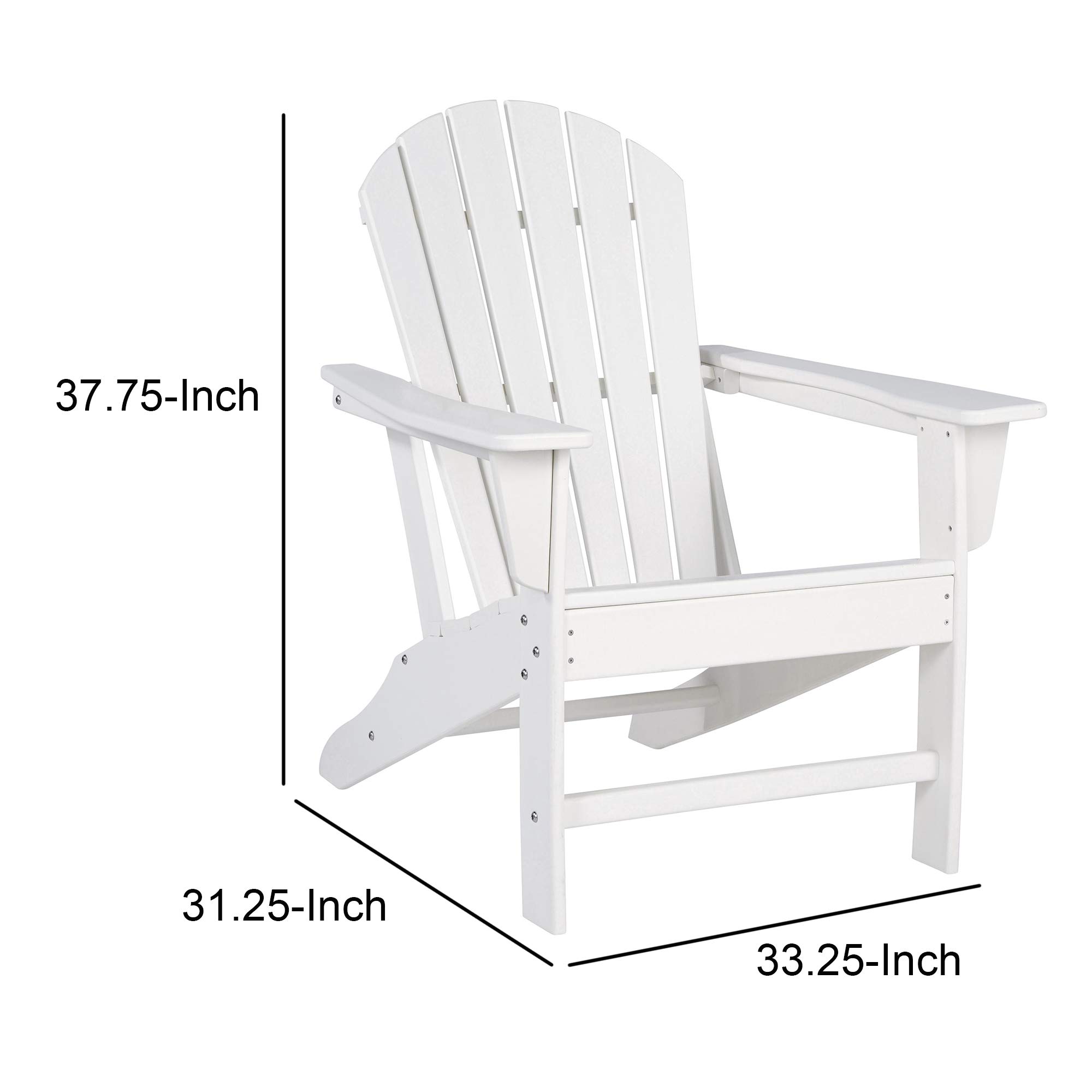 Benjara BM209700 Modern White Plastic Adirondack Chair with Comfortable Slatted Back - Perfect for Patio, Garden, Poolside & Outdoor Relaxation