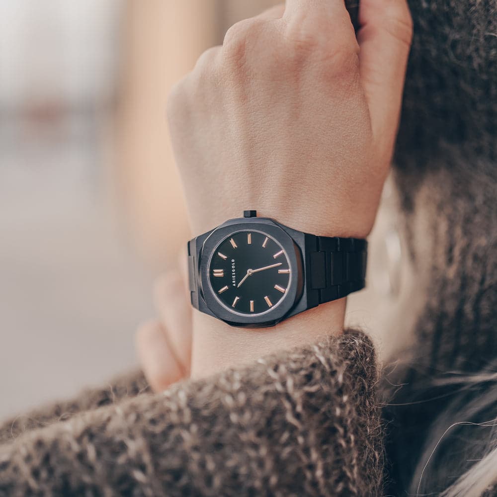 **Aries Gold Women's Watch - Limited Edition Black & Rose Gold | Elegant Dress Watch for Women, Perfect for Parties, Work & Everyday Wear**