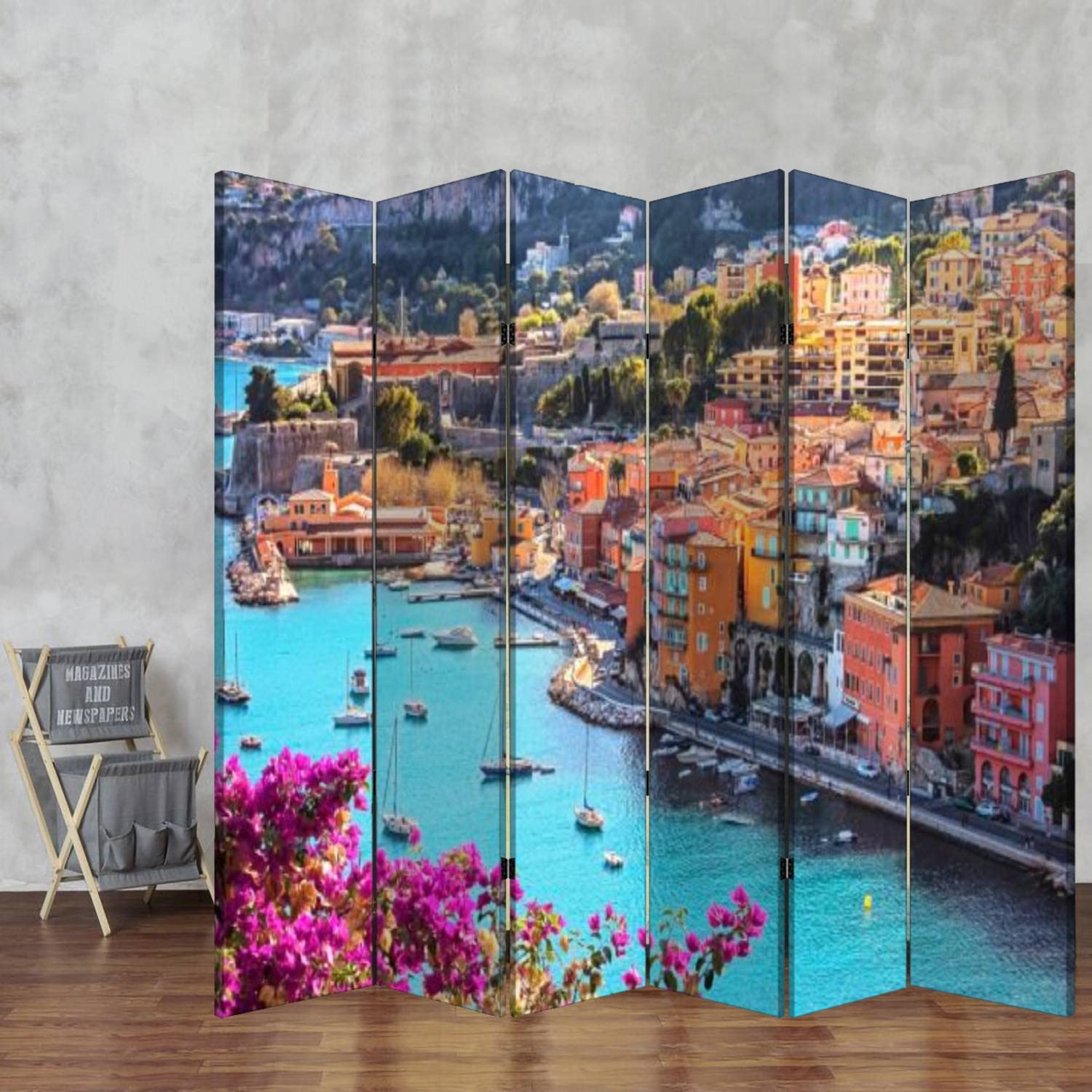 Wooden Room Divider - 6-Panel Folding Privacy Screen with Canvas Design, Dual-Sided Wall Partition for Home & Office | Indoor Display Shelves | Perfect for Living Rooms, Bedrooms, and Studio Spaces