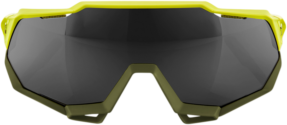 100% Speedtrap Sunglasses - Yellow Frame with Black Mirror Lens (Model 61023 004 61) | UV Protection Polarized Sports Sunglasses for Running, Cycling & Outdoor Activities