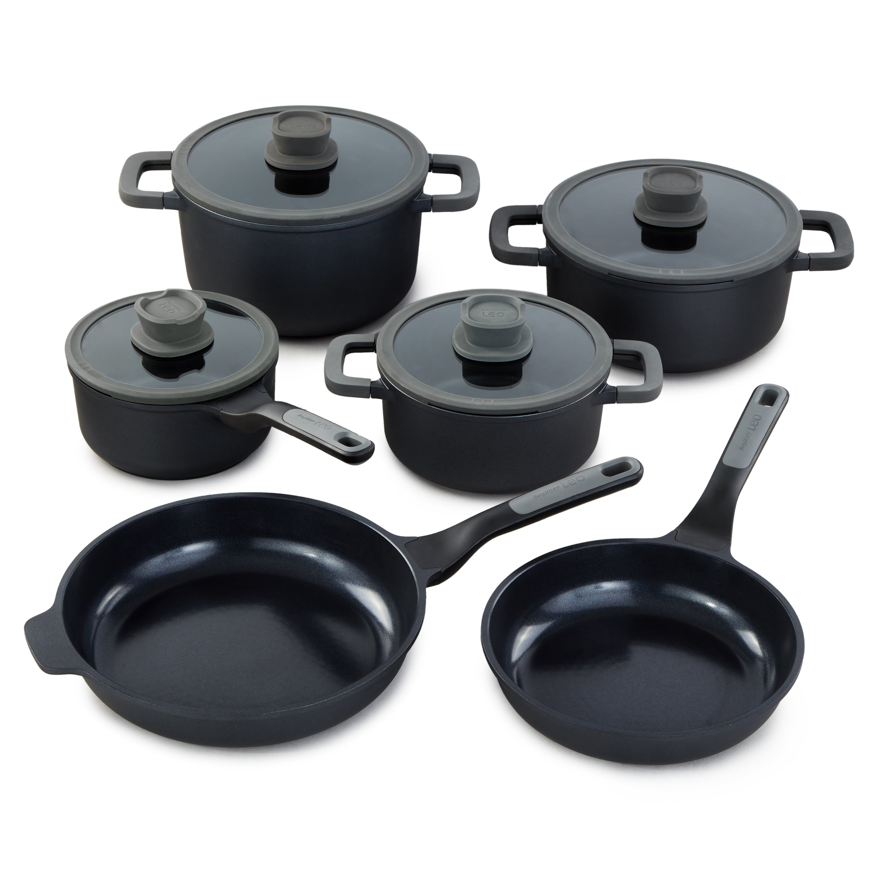 BergHOFF Leo Stone+ 10-Piece Nonstick Ceramic Cookware Set - Healthy Cooking for Everyday Meals & Family Dinners