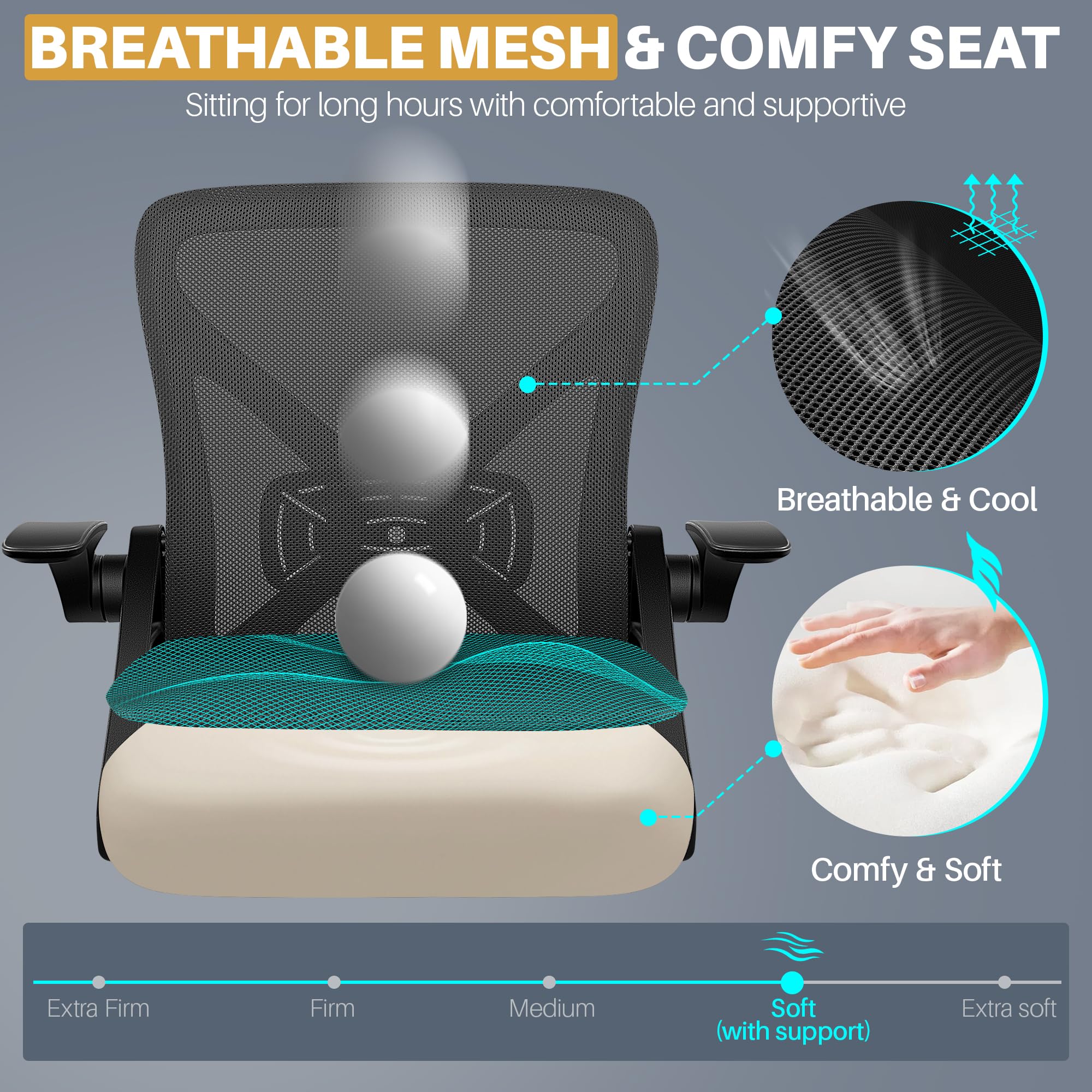FelixKing Ergonomic Office Chair - Breathable Mesh Desk Chair with Wheels, Lumbar Support & Flip-Up Armrests - Adjustable Swivel Computer Chair for Home & Office Use (Black) | Perfect for Long Work Hours, Gaming & Remote Work