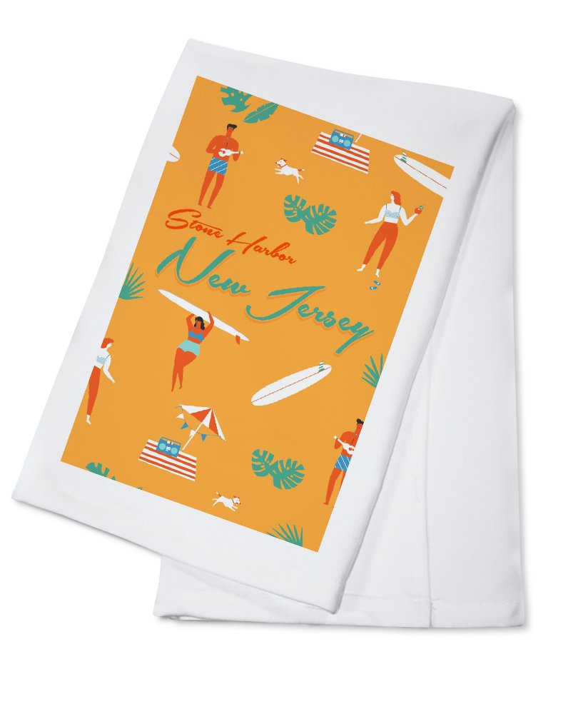 Stone Harbor New Jersey Beach Pattern 100% Cotton Tea Towel - Decorative Hand Towel for Kitchen & Home - Perfect for Coastal Decor, Dish Drying & Gift Giving