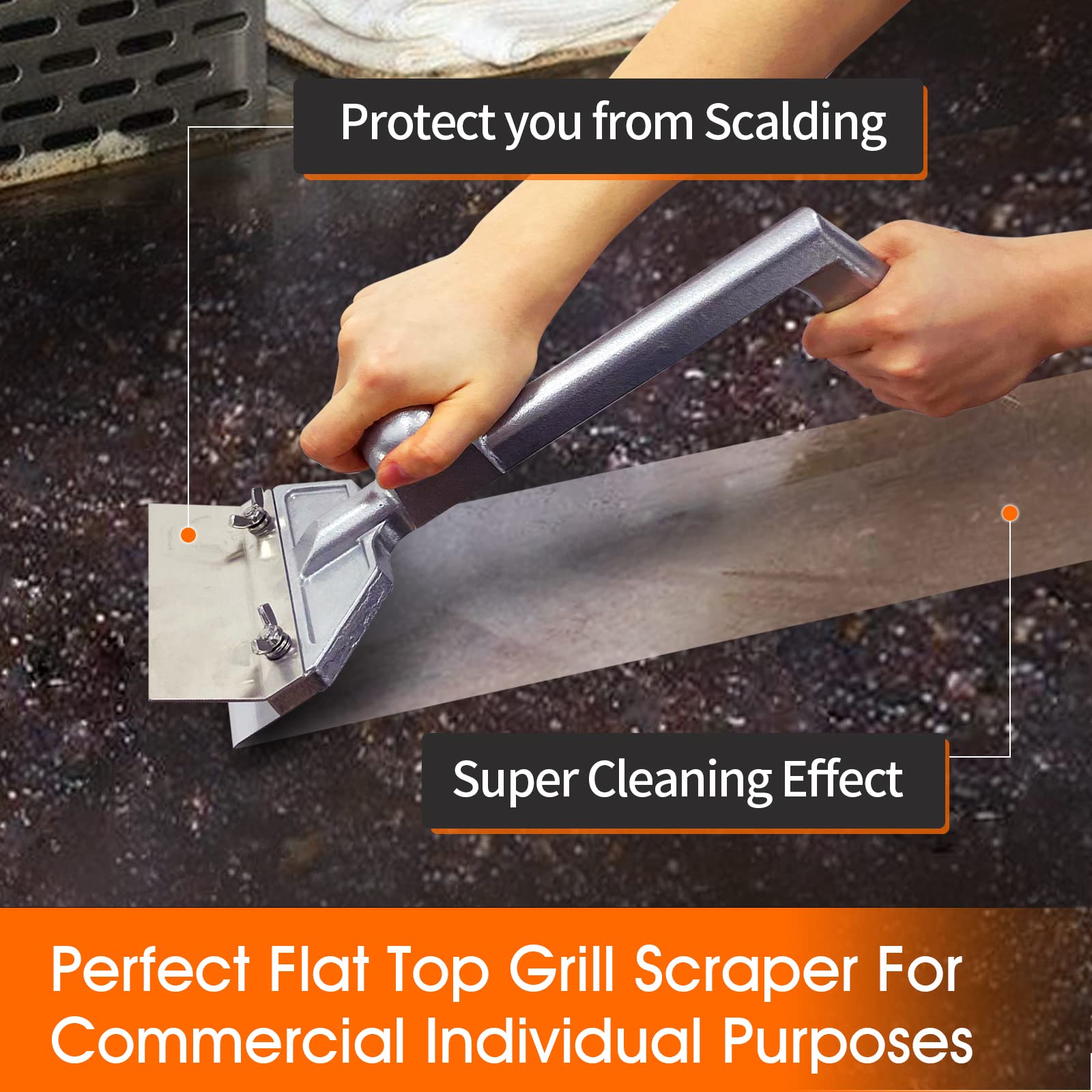 Heavy Duty Cast Iron Grill Scrapers Set with Replacement Blades - Commercial Griddle Cleaner for Restaurants, Diners & Outdoor BBQ - Perfect for Grill Maintenance and Cast Iron Surface Cleaning