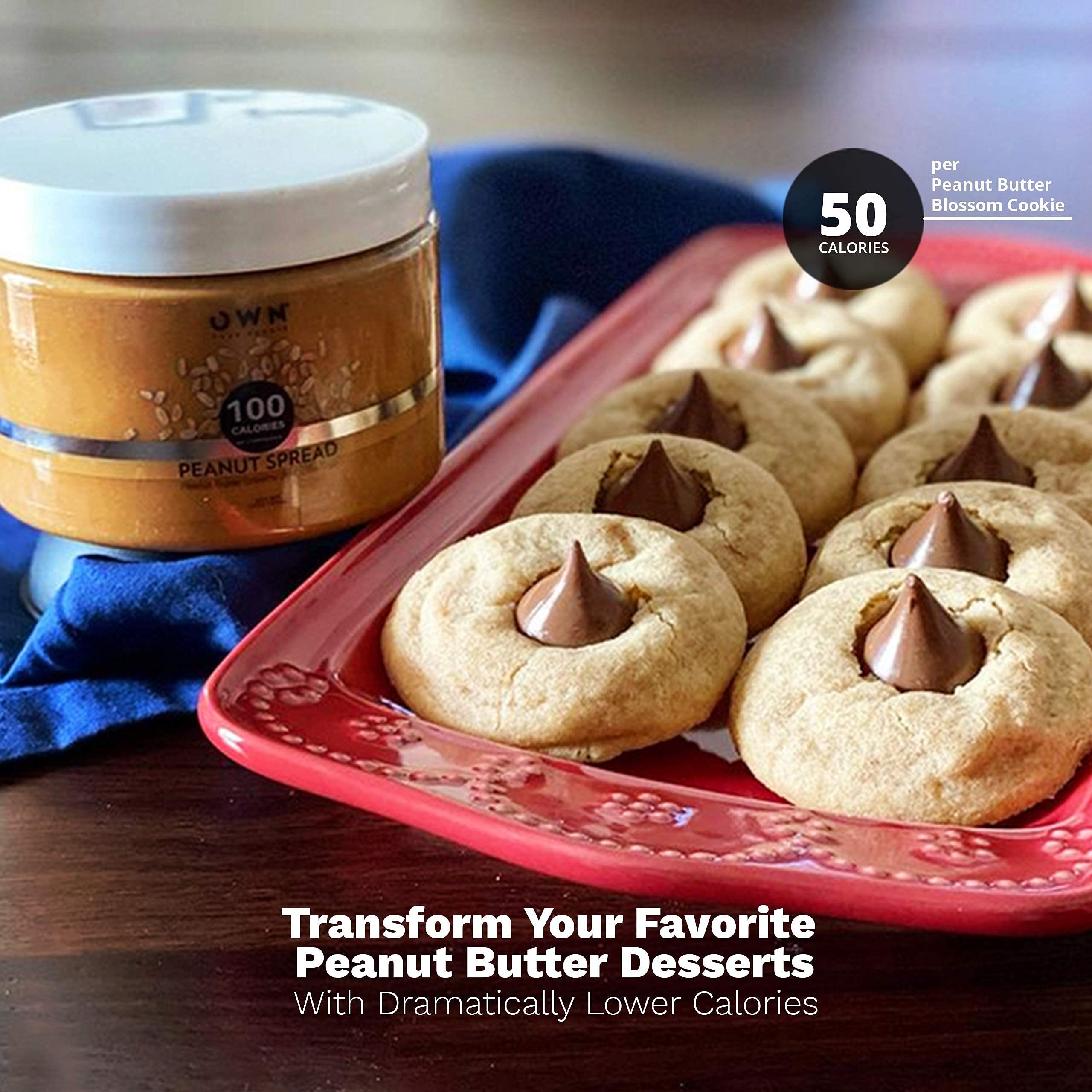 Wonderspread Half-Calorie Gourmet Peanut Butter - Low Calorie (100cal/2tbsp), Keto-Friendly (1g Net Carbs), Palm Oil Free, 12oz Jar - Perfect for Weight Loss, Healthy Snacks & Low-Carb Diets