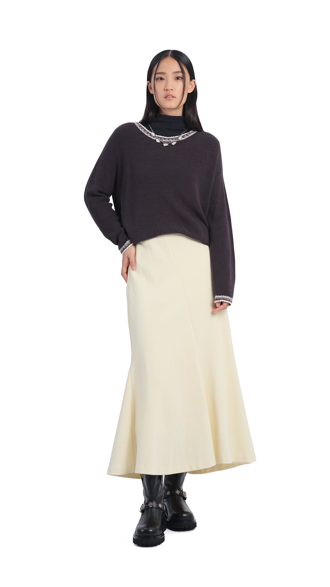 Stylish Crochet Trim Pullover Sweater for Women - Soft & Comfortable Knit Top for Casual Wear, Layering & Boho Fashion