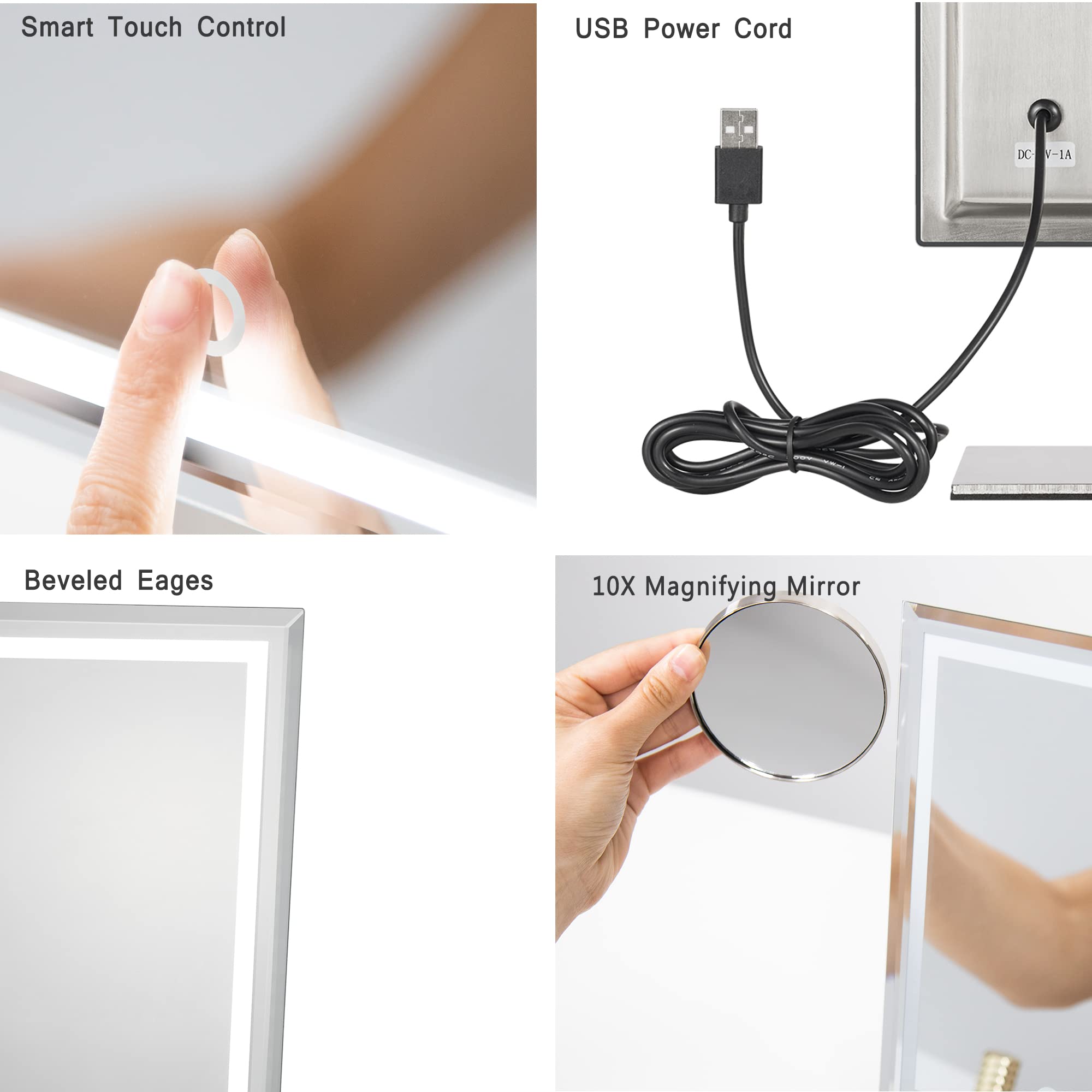 Waneway Full Metal Vanity Mirror with 80 LED Lights & 10X Magnification - USB Powered Lighted Makeup Mirror for Dressing Table | Perfect for Home Beauty Salon, Bedroom Decor & Professional Makeup Application