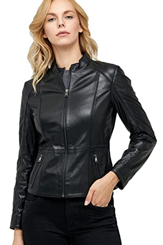 Genuine Black Leather Jacket for Women - MM Leather Motorcycle Bomber Biker Jacket - Perfect for Riding, Casual Outfits & Night Out