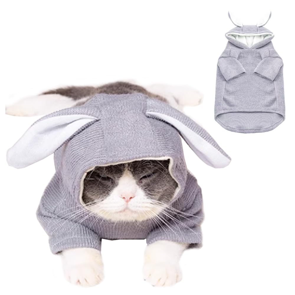 Funny Bunny Ears Dog Hoodie - Cute Pet Costume for Small Dogs & Cats - Grey Puppy Sweatshirt with Hood for Halloween, Christmas & Easter - Perfect for Holiday Photos & Pet Parties (Medium Size)