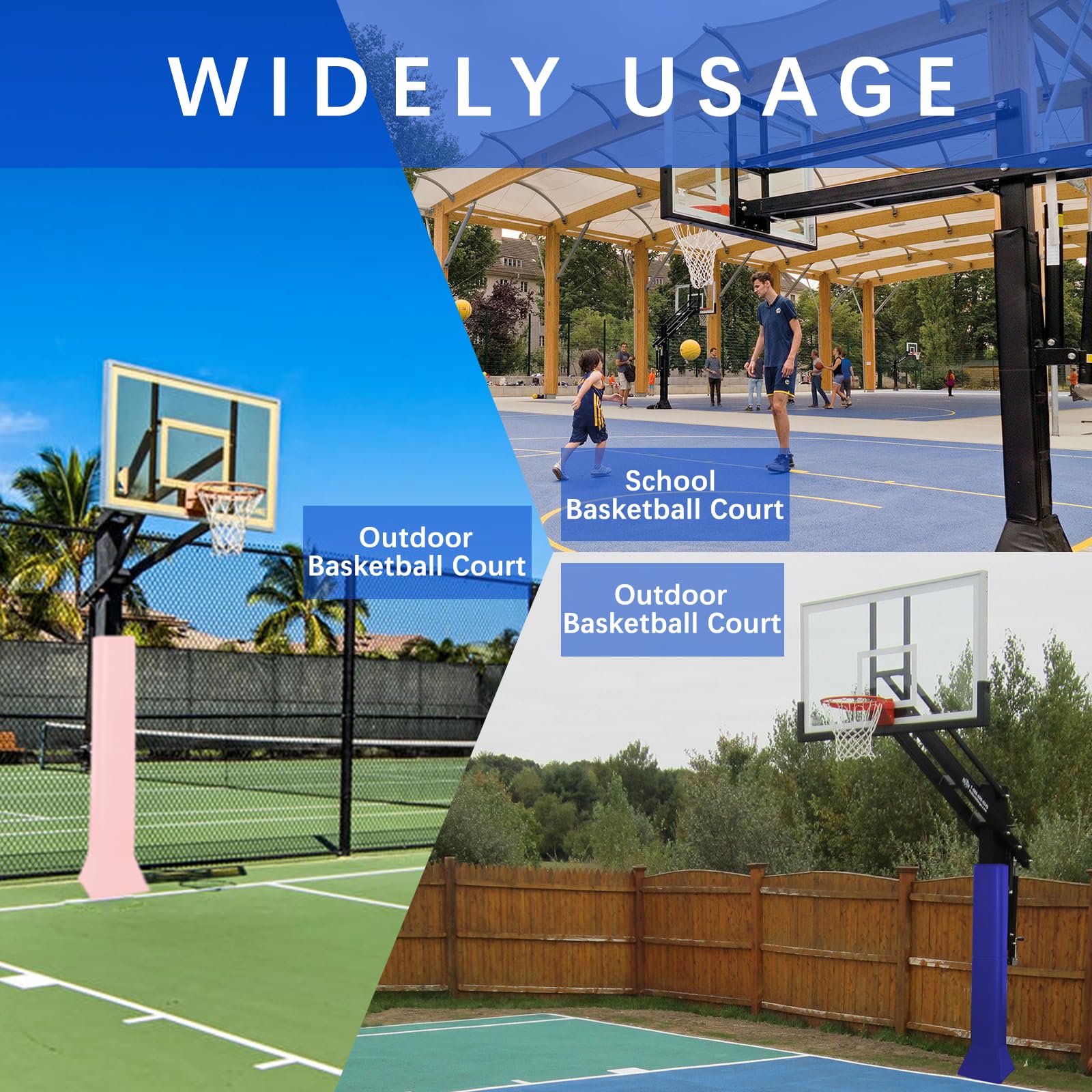 Heavy Duty Square Basketball Pole Padding - Waterproof & UV-Resistant Protection for 4x4, 5x5, 6x6, 6x8, 8x8 Outdoor Poles - Perfect for Driveways, Courts & Playground Safety