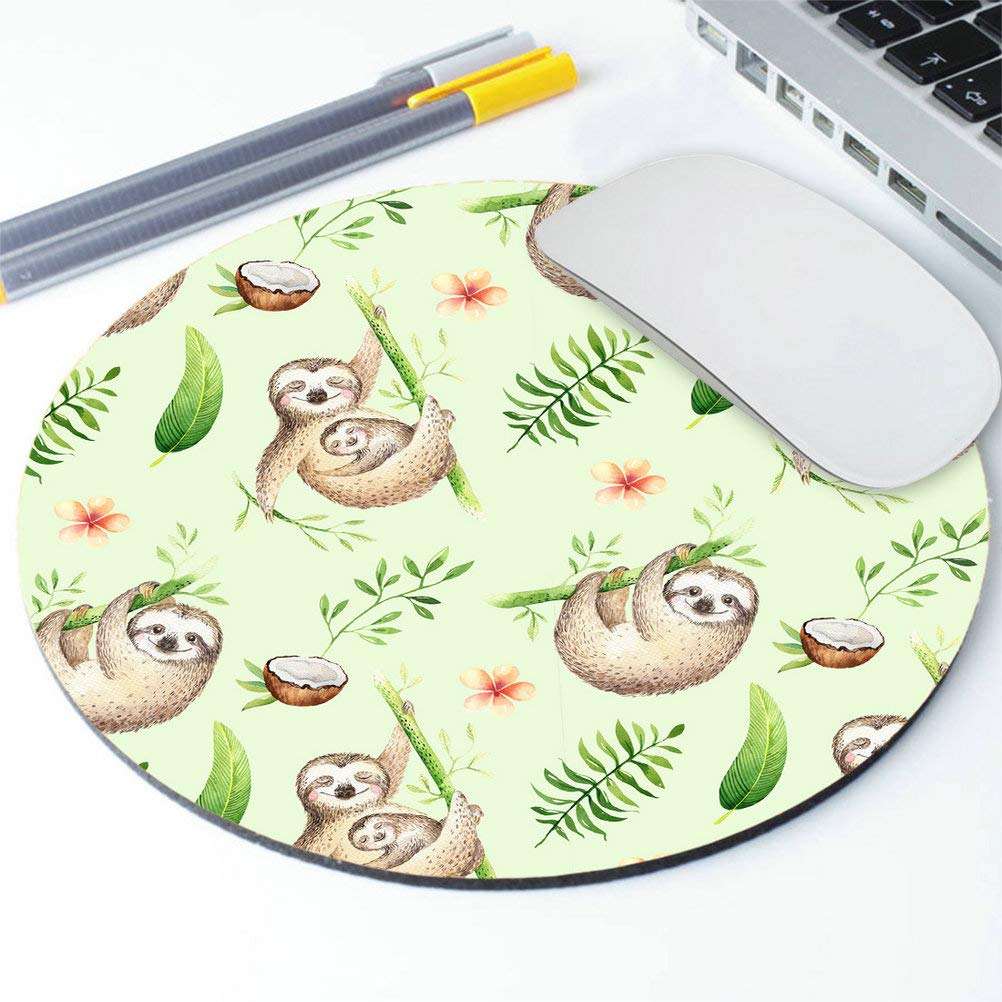 Cute Green Sloth Mouse Pad - Ergonomic Round Desk Mat for Office, Gaming & Home Use - Non-Slip Computer Mousepad for Workstations, Cubicles & Decor