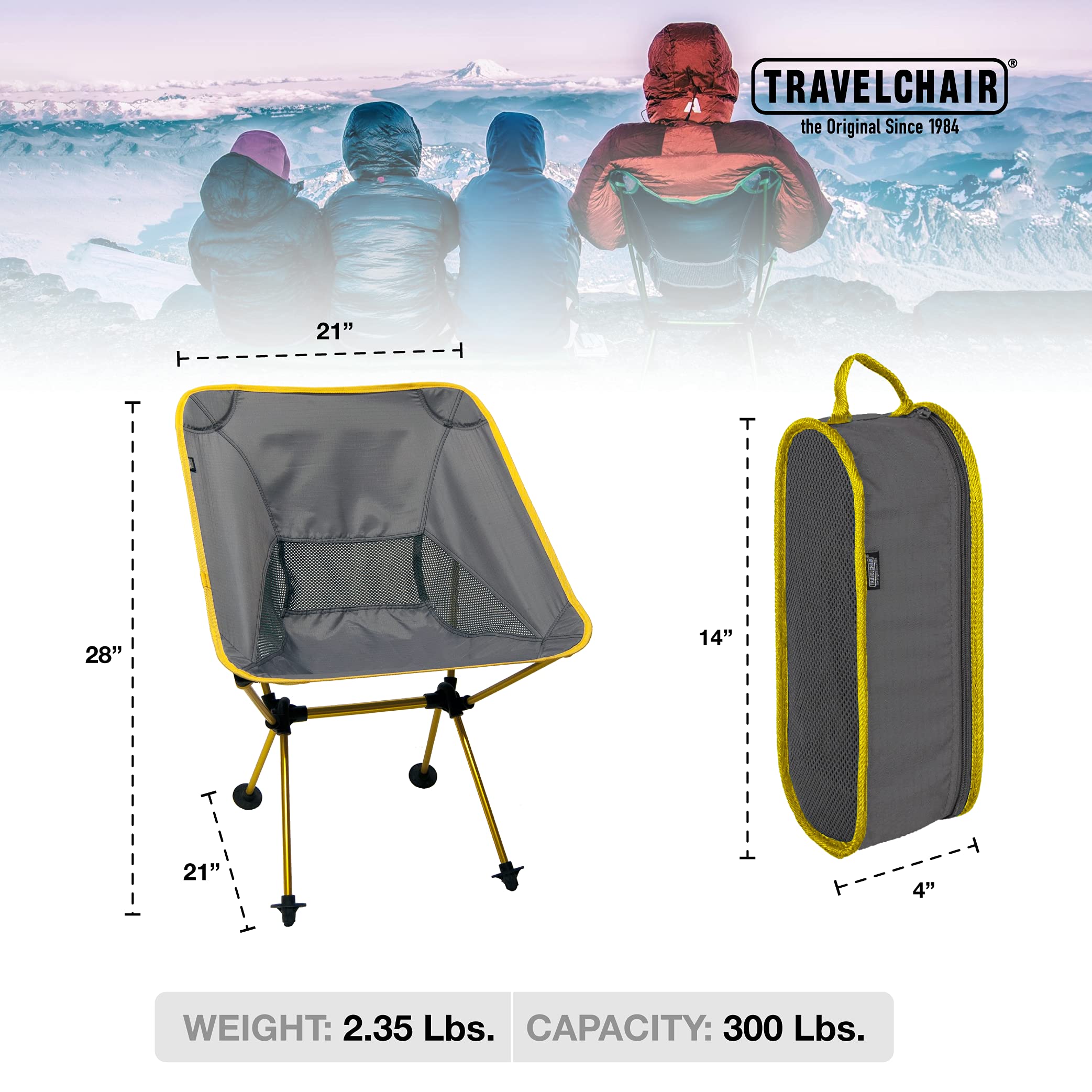 Joey Chair - Lightweight Folding Camping Chair for Outdoor Adventures | Portable & Stable for Hiking, Backpacking, Beach, Lawn Sports | Collapsible Outdoor Furniture (Yellow) | Perfect for Camping Trips, Picnics, Concerts & Backyard Relaxation