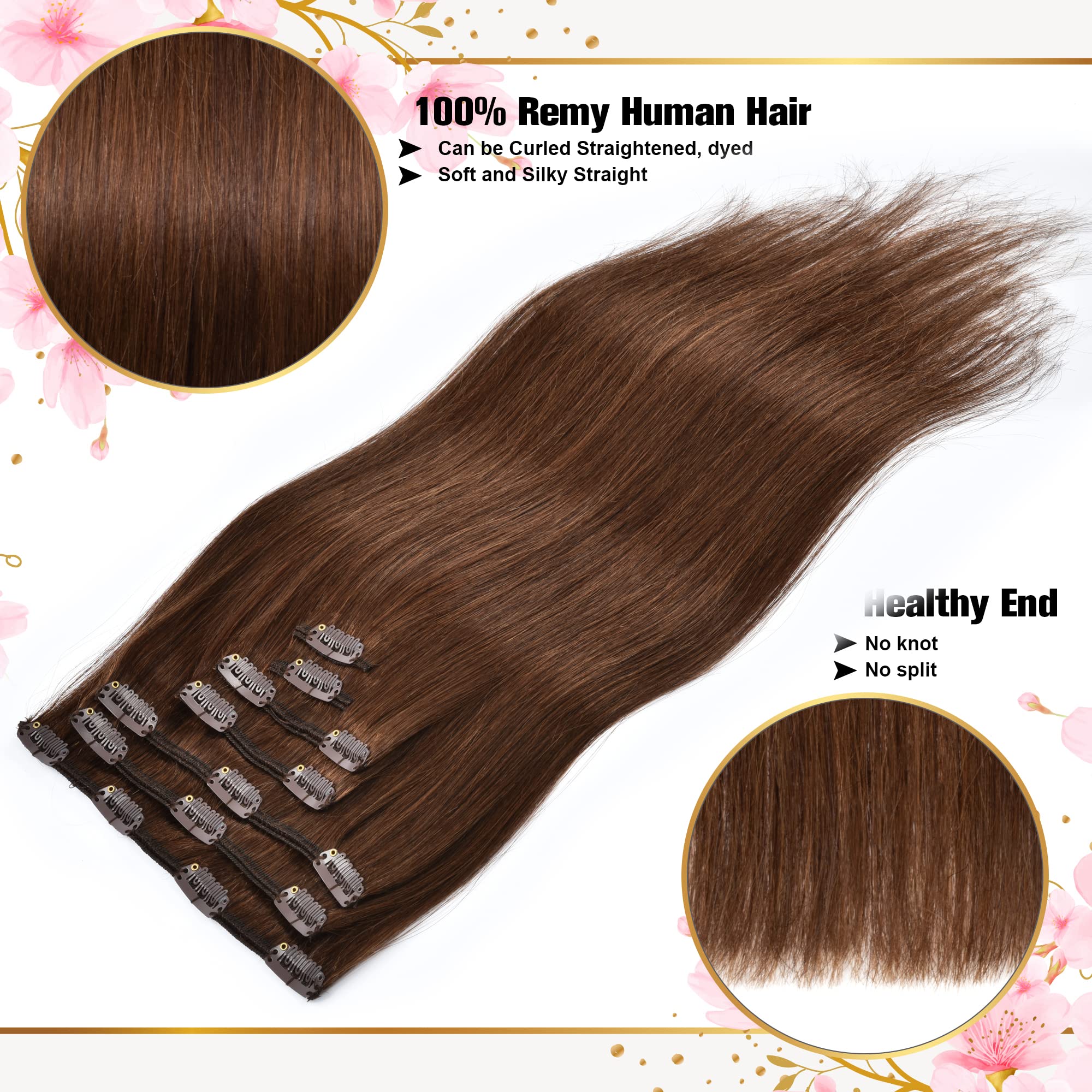 Remy Clip in Hair Extensions 18 Inch 120g 7Pcs - 100% Human Hair, Silky Straight, #4 Medium Brown - Perfect for Daily Styling, Parties & Special Occasions