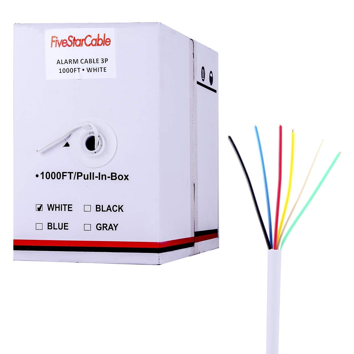 1000 Ft 22 AWG 6 Conductor Security Alarm Wire - Bulk White Cable for Home Security Systems, Audio Equipment & Low Voltage Power Applications - Durable 22/6 Gauge Alarm Cable for Indoor/Outdoor Use