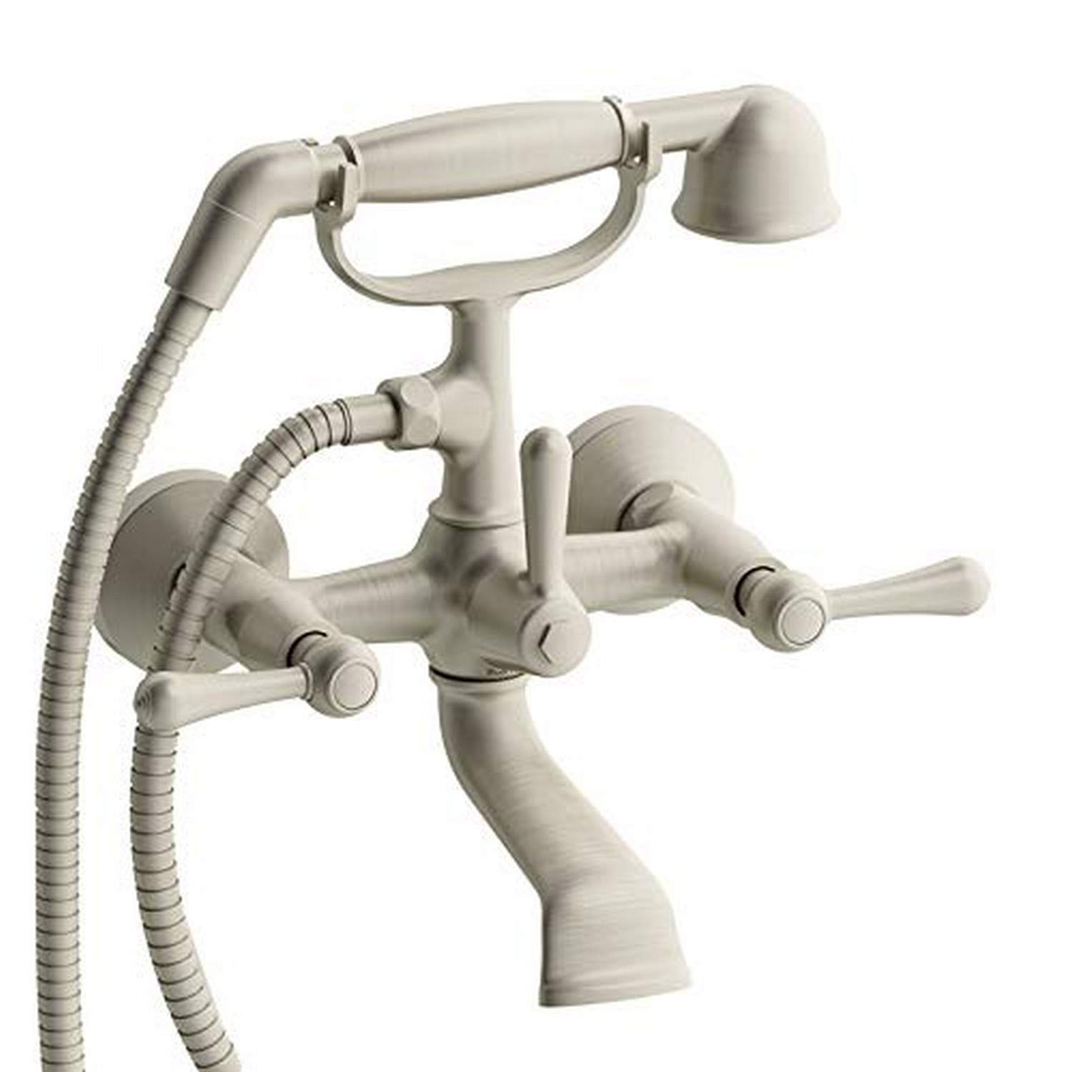 Riobel MA06LBN 6-Inch Wall Mount Tub Filler with Hand Shower, Brushed Nickel - Perfect for Bathroom Renovation and Spa-Like Shower Experience