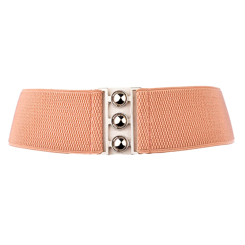 Vintage Wide Elastic Stretch Belt with Silver Clasp - Retro Waist Cincher Corset Belt for Women - 1950s Style Fashion Accessory for Vintage Outfits, Costume Parties and Pin-Up Looks