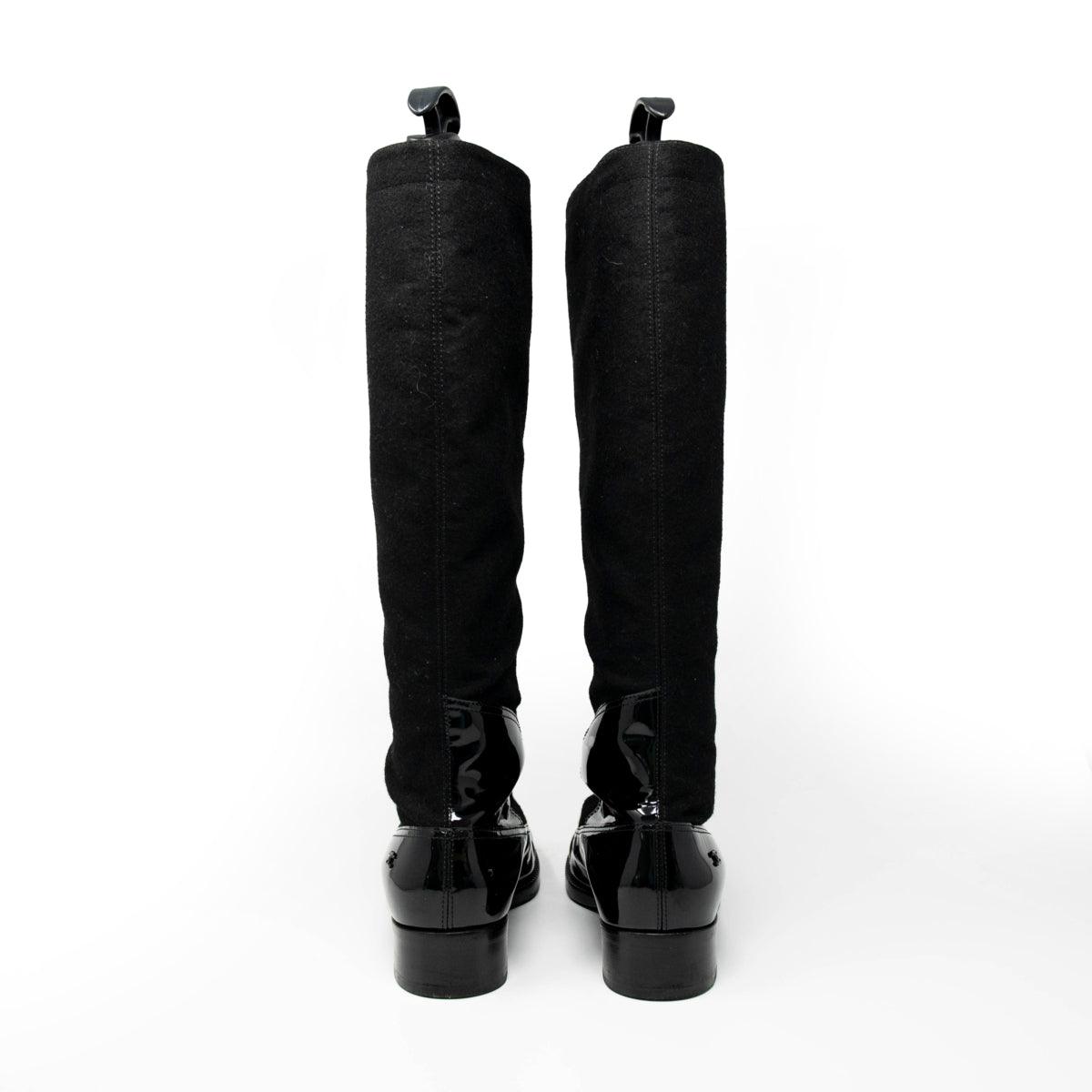 Chanel Black Lace-Up Knee High Boots Size 37 - Elegant Women's Fashion Boots for Party, Evening Wear & Winter Outfits