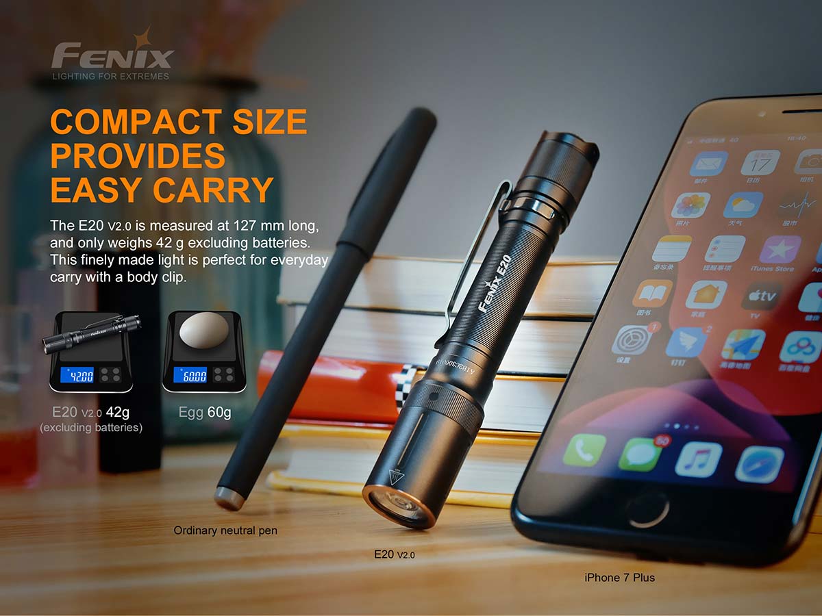 Fenix E20 V2.0 AA Flashlight - 500 Lumens, Waterproof LED Torch for Camping, Hiking & Emergency Use