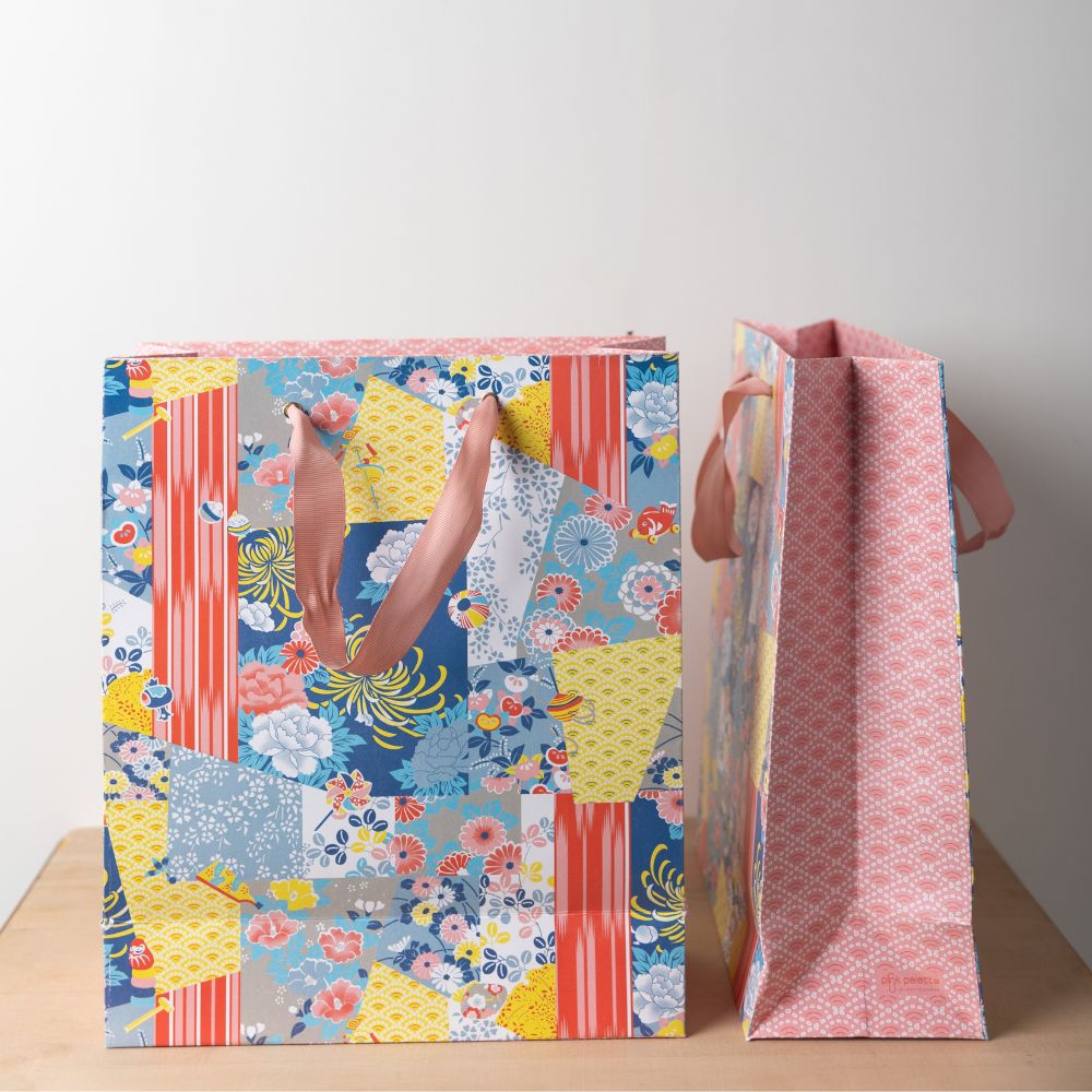 Premium Akeno Oriental Gift Bags - Set of 5 Elegant Chinese Style Gift Pouches for Wedding Favors, Birthday Presents & Party Decorations