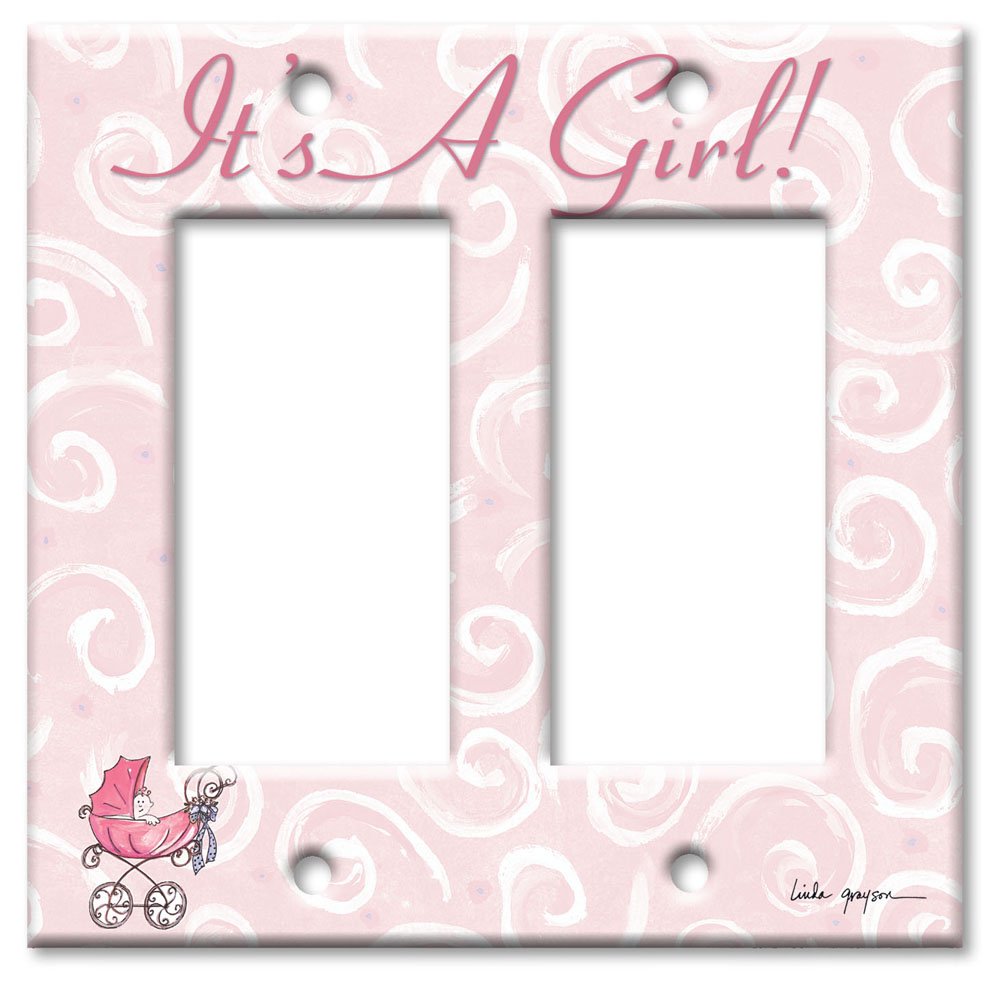 Art Plates - It's A Girl Baby Carriage Switch Plate - Double Rocker Light Switch Cover - Nursery Decor for Baby Shower Gifts & Girls Room Decoration