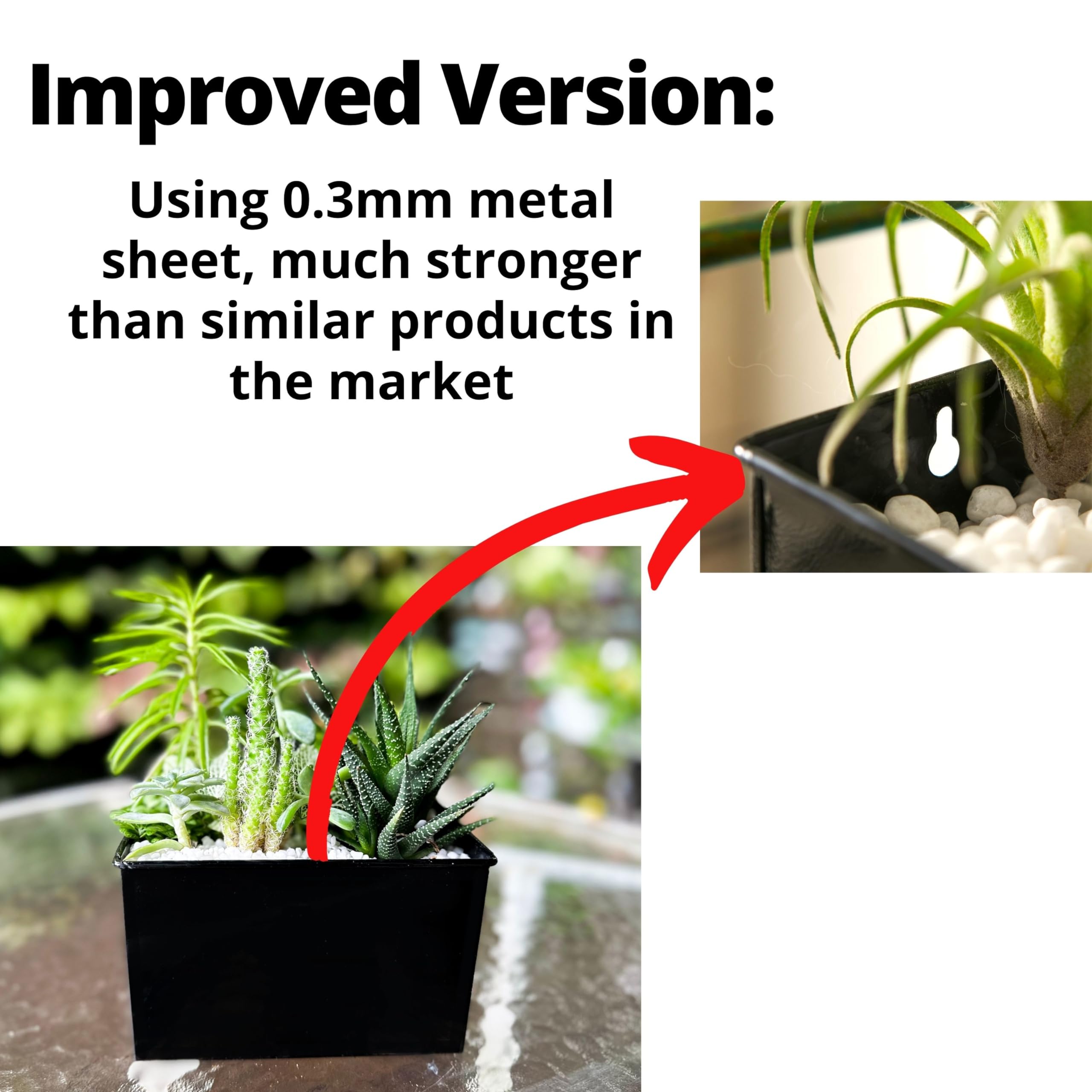 LaLaGreen Wall Planter Set (3 Pack, 6 Inch) - Black Rectangular Hanging Metal Flower Pots for Succulents, Air Plants & Herbs | Indoor/Outdoor Window Box, Fence Decor, Floating Garden Shelf for Deck, Patio & Home Decor