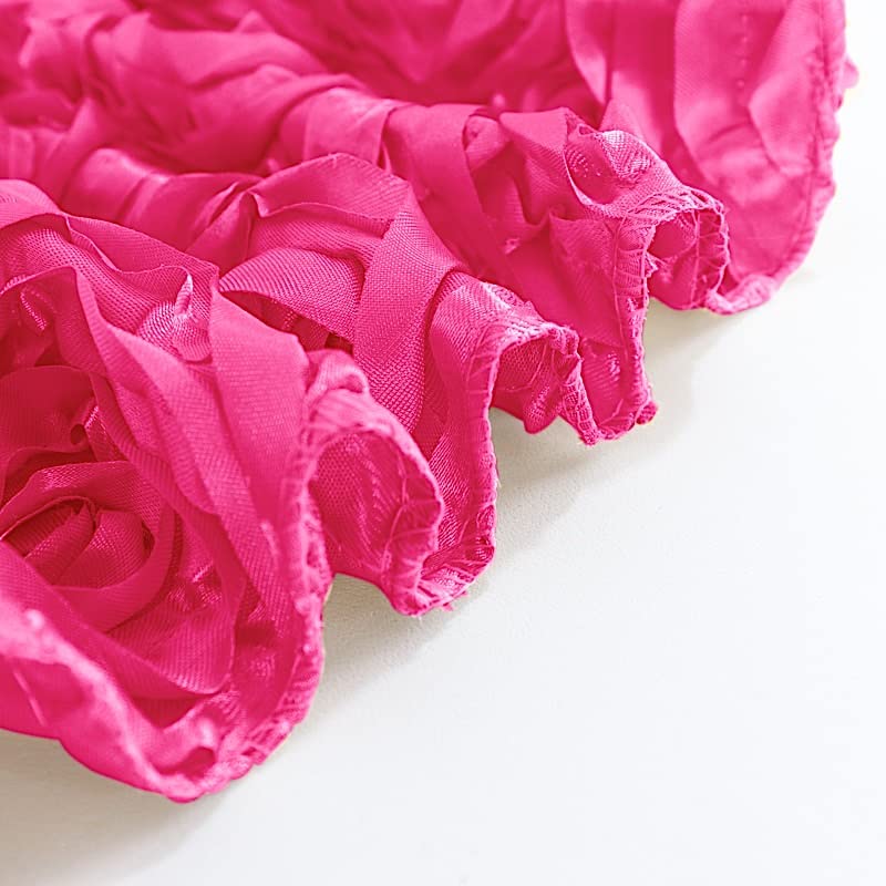 BalsaCircle 90x132 Inch Fuchsia Pink Satin Tablecloth with Raised Rosette Embroidery - Elegant Rectangle Table Cover for Wedding, Party, Banquet & Formal Dining Room Decor
