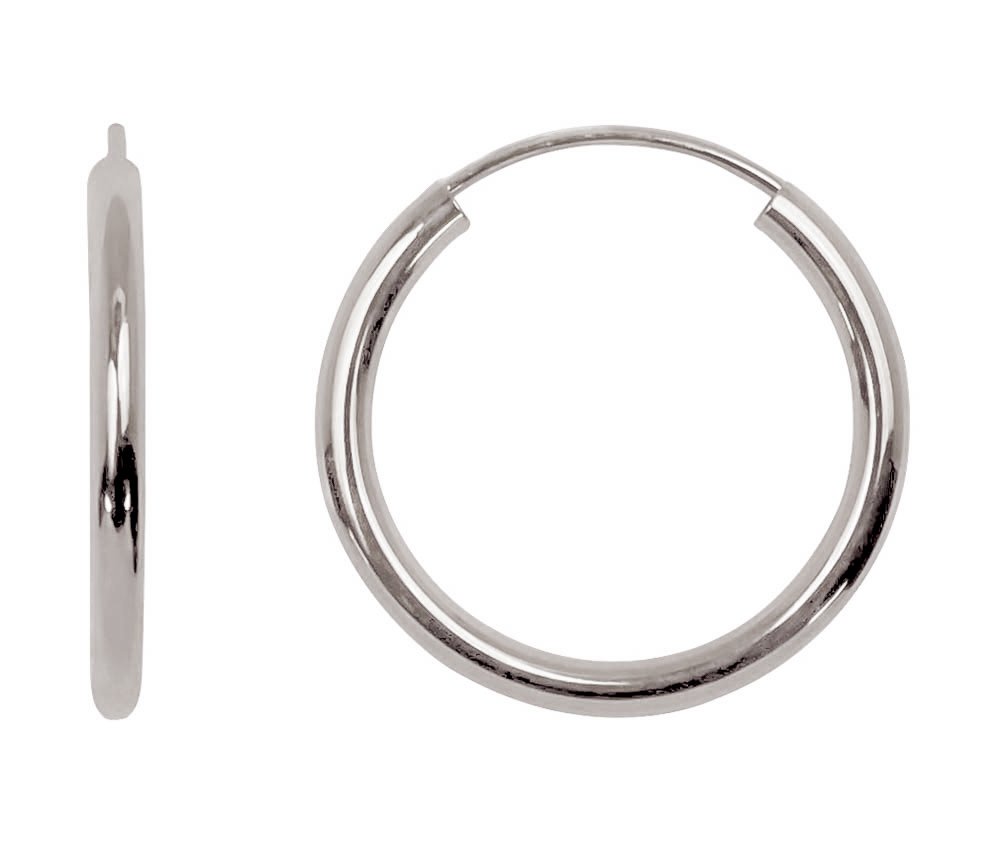 14K White Gold Continuous Endless Hoop Earrings - 2mm Tube Width - Dainty Minimalist Jewelry for Women - Perfect for Everyday Wear, Office & Special Occasions