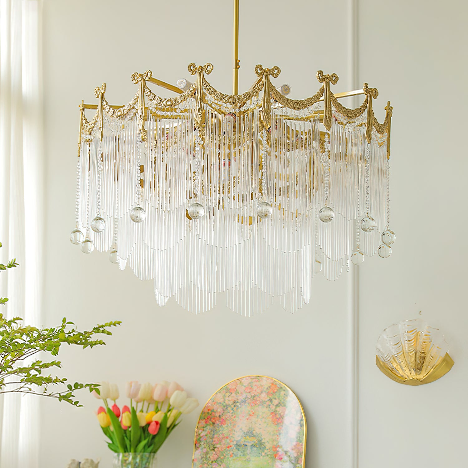 Crystal Water Drop Chandelier - Modern Palace Style Ceiling Light Fixture for Dining Room, Bedroom & Living Room Decor