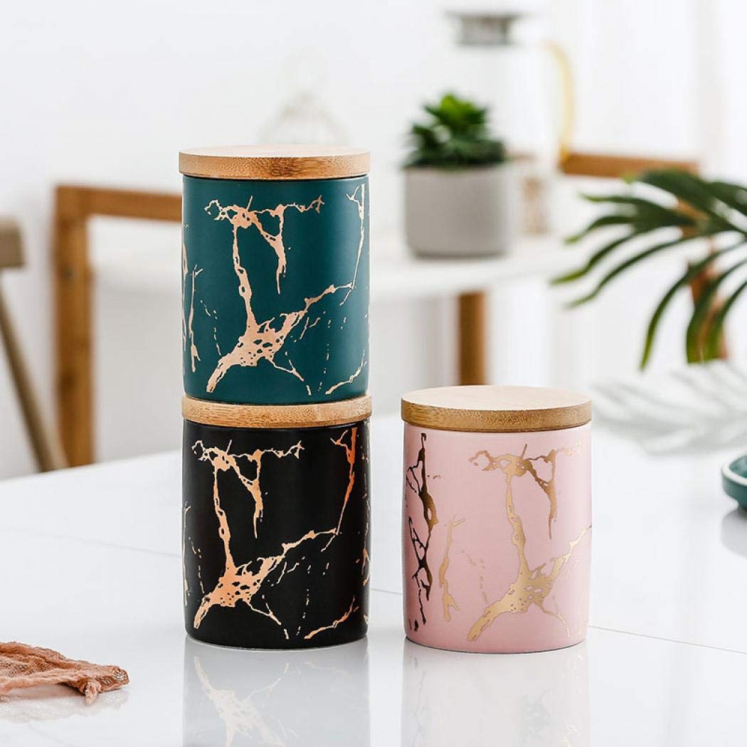 Modern Marbled Ceramic Food Storage Jar with Bamboo Lid - Airtight Container for Tea, Coffee, Spices, Nuts & Snacks (Pink) | Perfect for Kitchen Pantry Organization & Stylish Countertop Display
