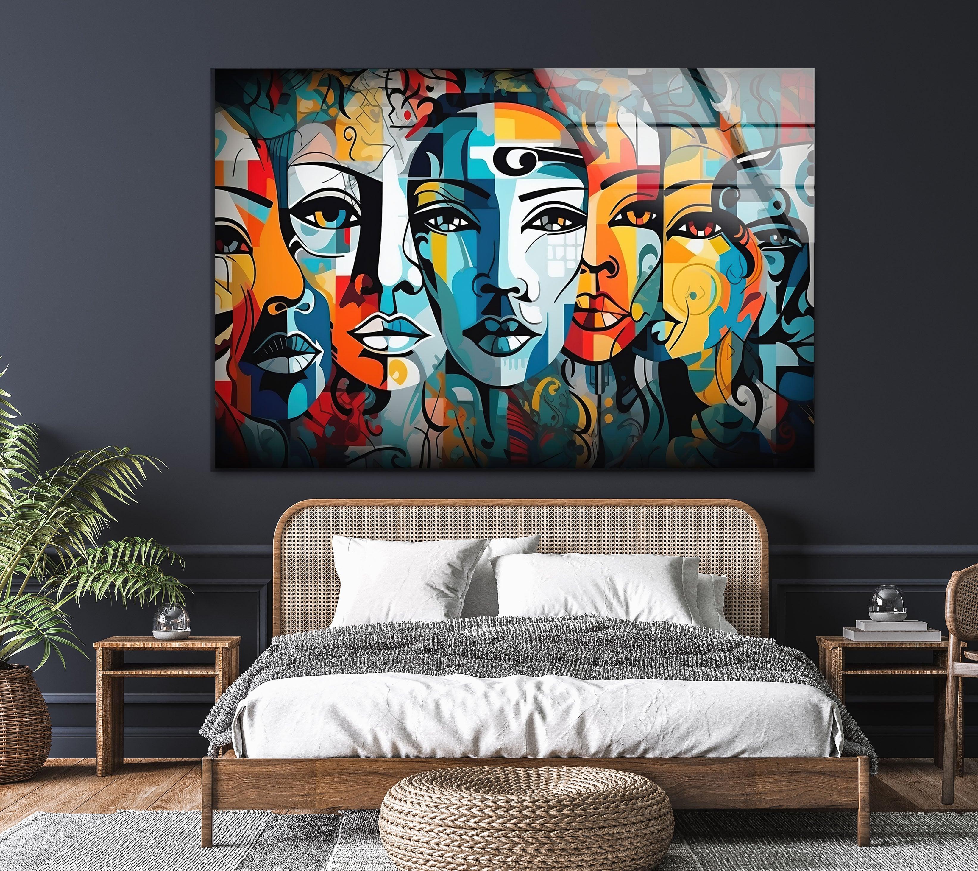 Vibrant Abstract Portrait Glass Wall Art - Modern Home Decor for Living Room, Bedroom & Office - Unique Handmade Glass Painting for Stylish Interior Design