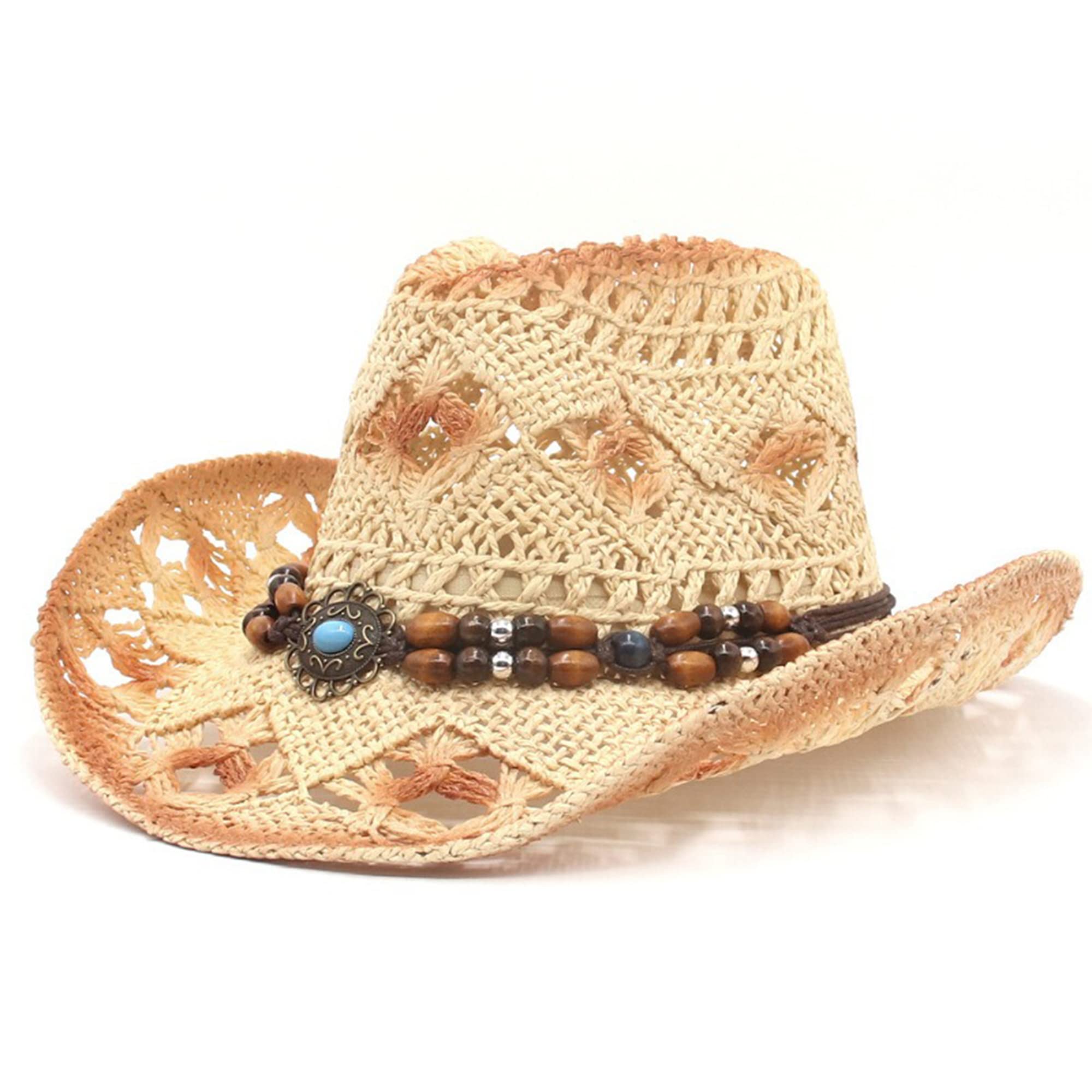 Vintage Western Woven Straw Cowboy Hat for Men & Women - Breathable Summer Sun Hat for Rodeo, Country Music Festival & Outdoor Activities