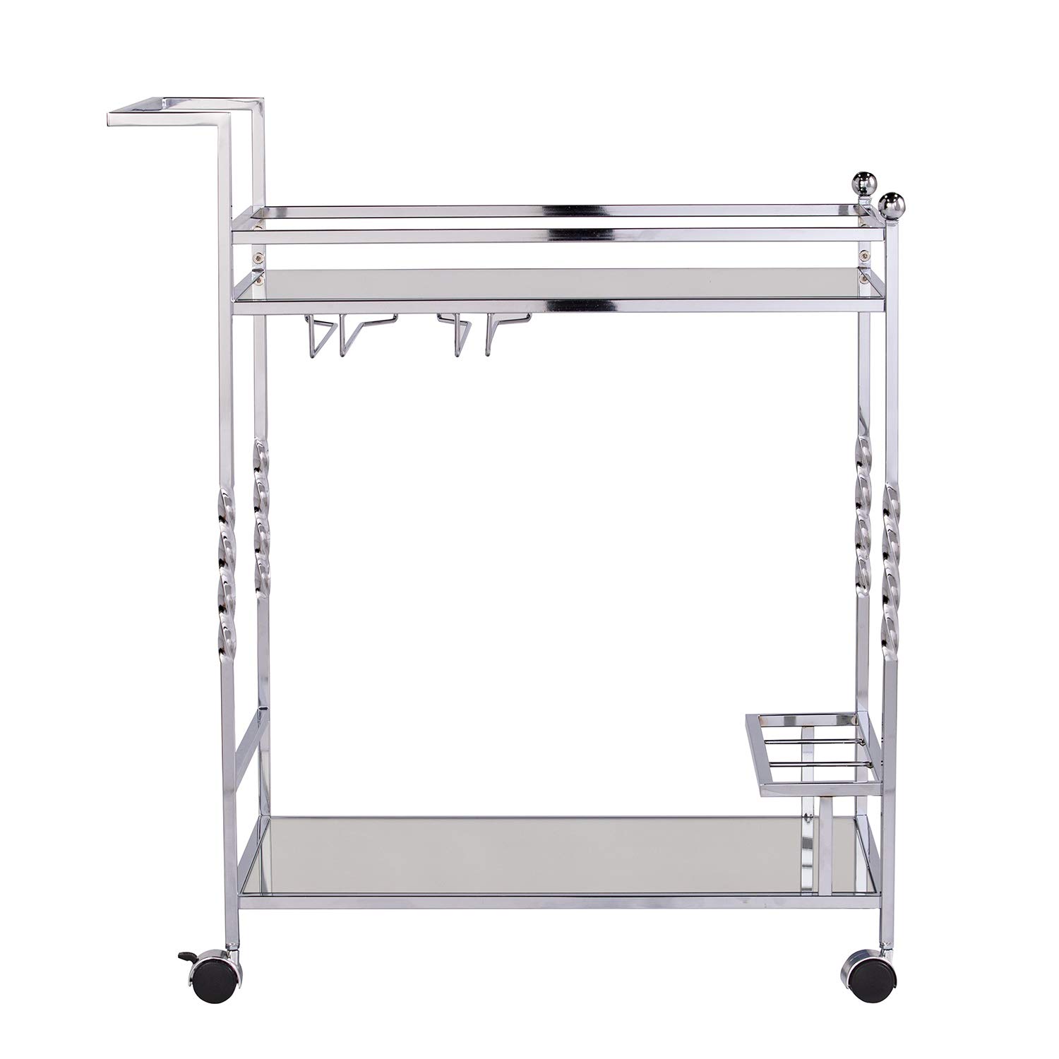 SEI Ivers Bar Cart with Wheels - Silver Rolling Drink Cart for Home Bar, Kitchen, or Party - Mobile Serving Cart with Storage Shelf - AMZ6853ZH