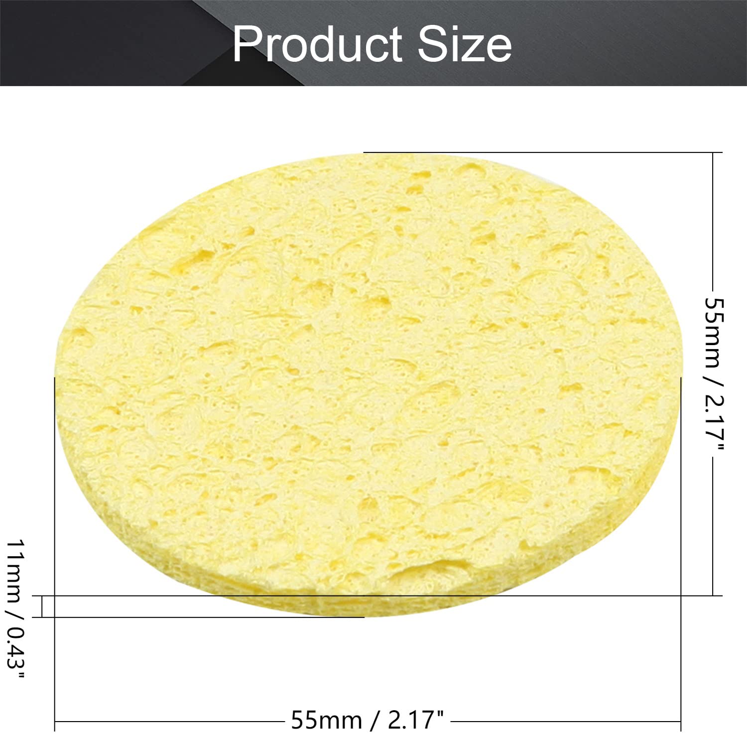 Premium Thick Soldering Sponge 55x55x11mm - 20-Pack Round Yellow Sponges for Soldering Iron Tip Cleaning | Ideal for Electronics Repair, DIY Projects & Jewelry Making