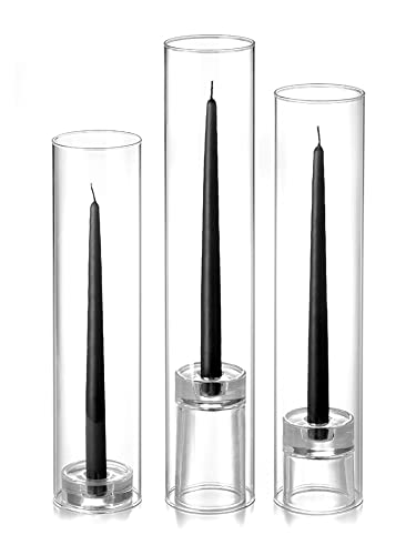 Yummi Set of 12 Black Taper Candles with Chimney and Taper Holders - Elegant Dinner Party & Holiday Decor for Home, Wedding, and Romantic Ambiance