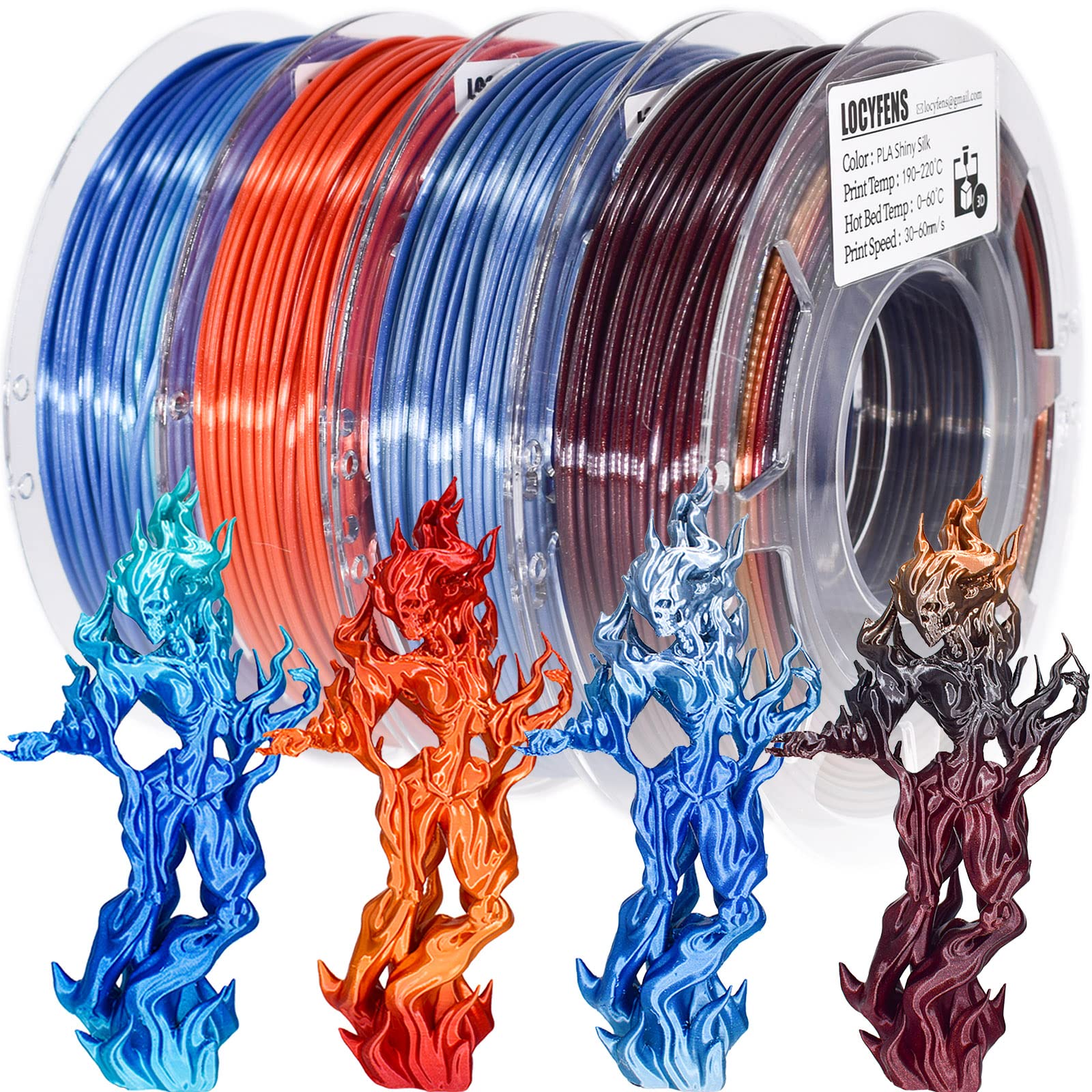 Premium 3D Printer Filament Bundle - 4 Spools of 1.75mm Silk Shiny PLA Filament (±0.02mm Accuracy) for Smooth 3D Printing - Perfect for DIY Projects, Cosplay Props & Home Decor Creations