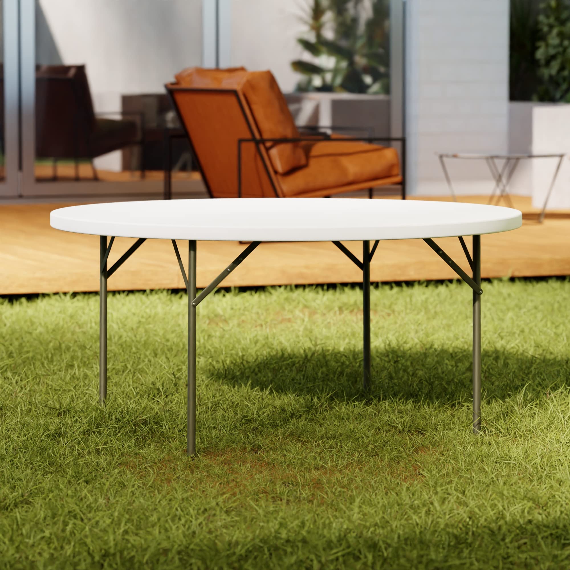 Round White Plastic Folding Table - 60 Inch Lightweight Portable Table for Indoor/Outdoor Use - Perfect for Parties, Picnics, Camping & Events