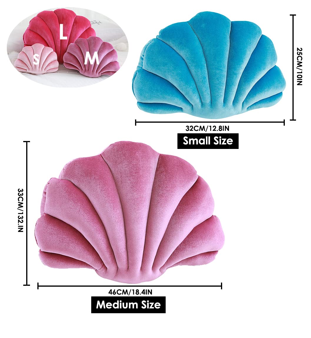 Velvet Seashell Decorative Throw Pillow - Blue Small (12.8x10 inches) for Bed, Couch & Home Office - Soft Shell-Shaped Accent Pillow for Coastal, Beach House & Nautical Decor