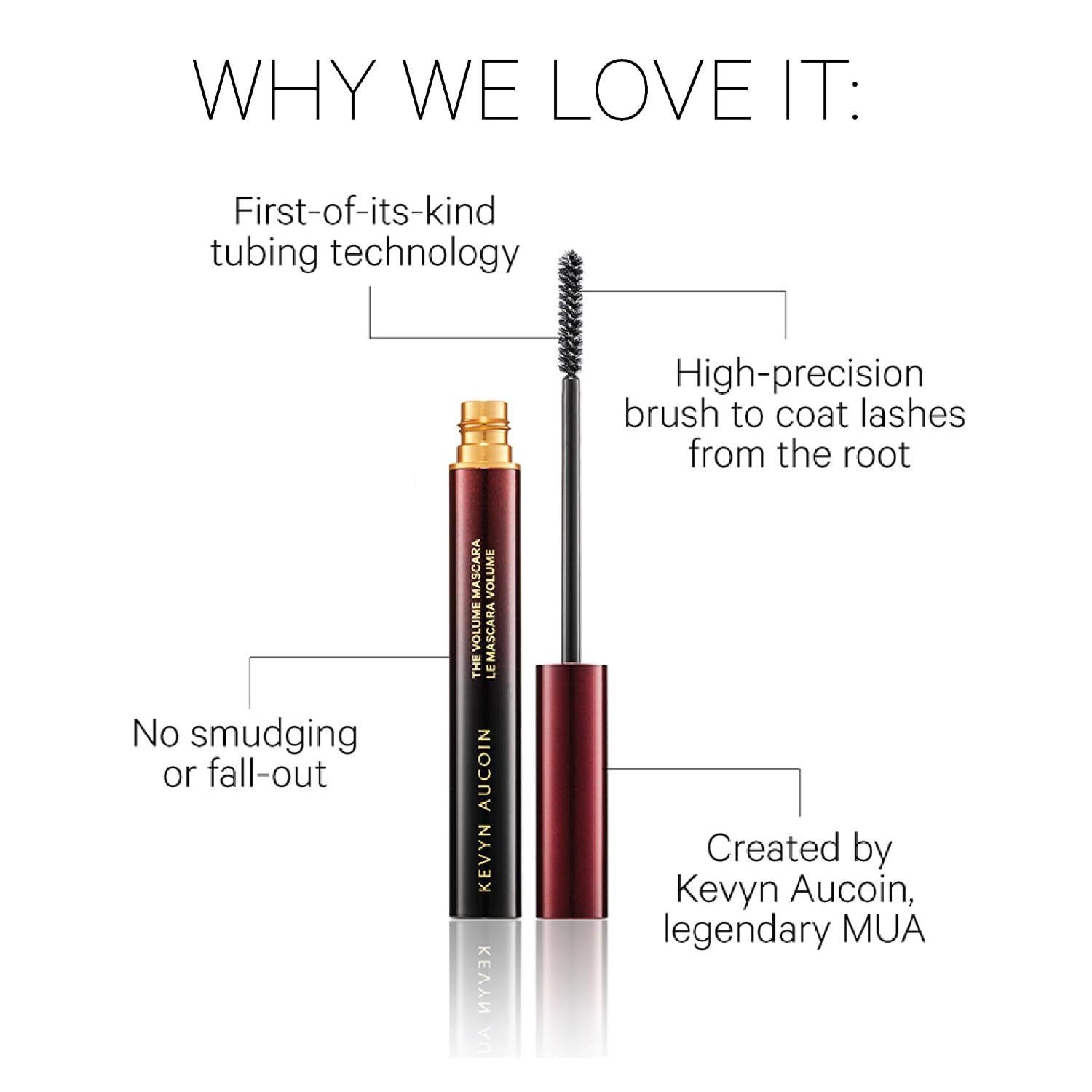 Kevyn Aucoin The Volume Mascara - Black | Precision Brush, Tubing Technology for Long-Lasting Wear | Clump-Free, Flake-Free Formula | Thickens, Separates & Lengthens Lashes | Waterproof & Easy Removal | Perfect for Daily Wear, Special Occasions & Professional Makeup Artists