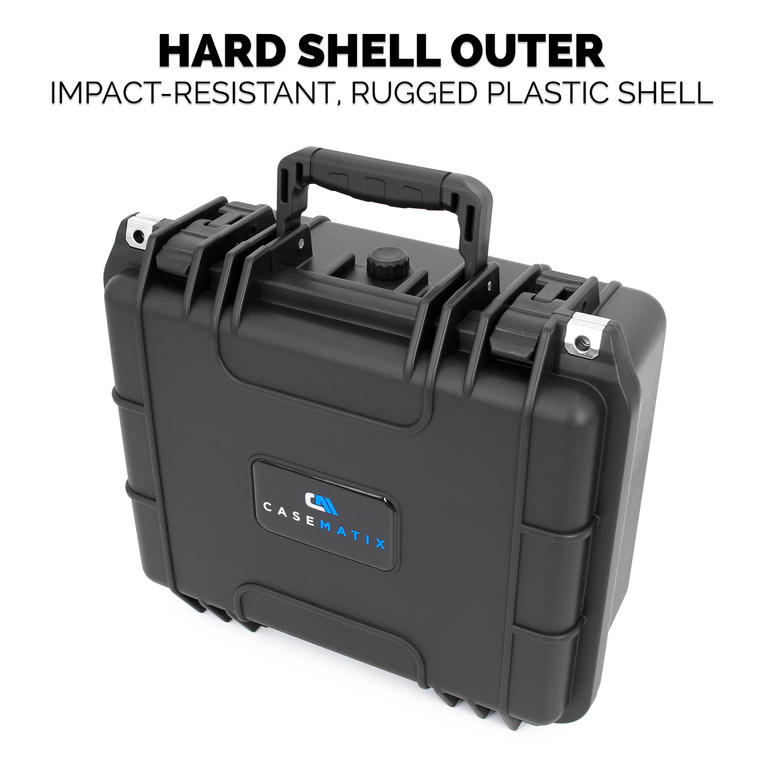 CASEMATIX 13 Inch Waterproof Hard Travel Case with Padlock Rings & Customizable Foam - Fits Accessories up to 11 x 7.5 x 4 Inches - Perfect for Camera Gear, Tools, Electronics & Travel Essentials