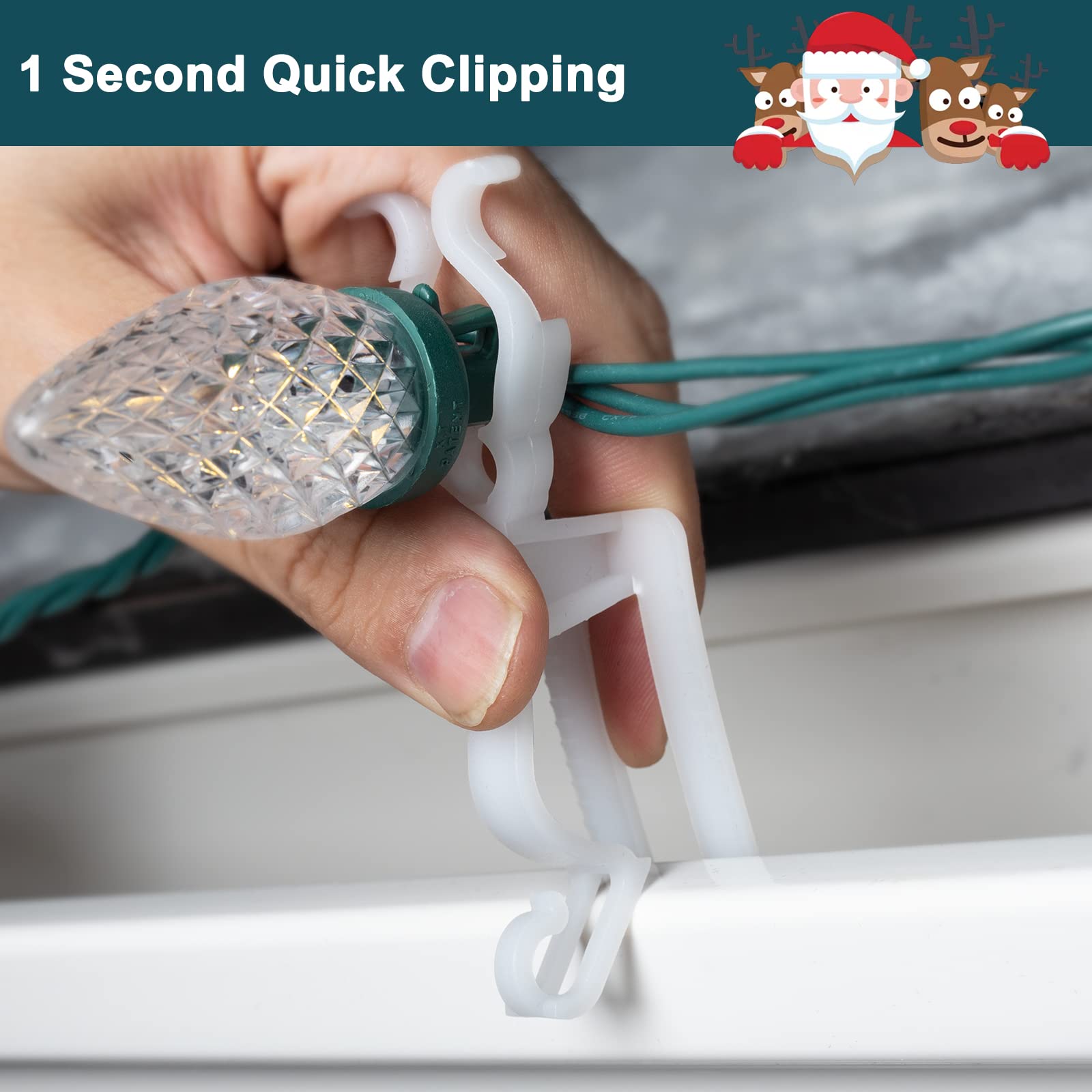 200-Pack Universal Christmas Lights Shingle Clips - Shatterproof Gutter Hooks for C7/E12, C9/E17, Mini String & Rope Lights - Perfect for Outdoor Holiday Decorations & Roof Edge Lighting