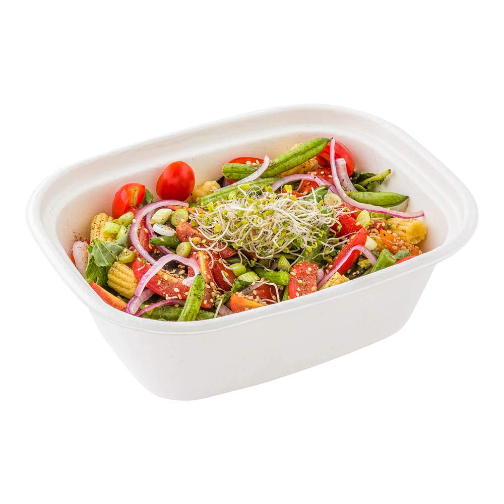 Microwavable Bagasse Salad Plates - 60oz, Grease-Resistant for Restaurants & Catering