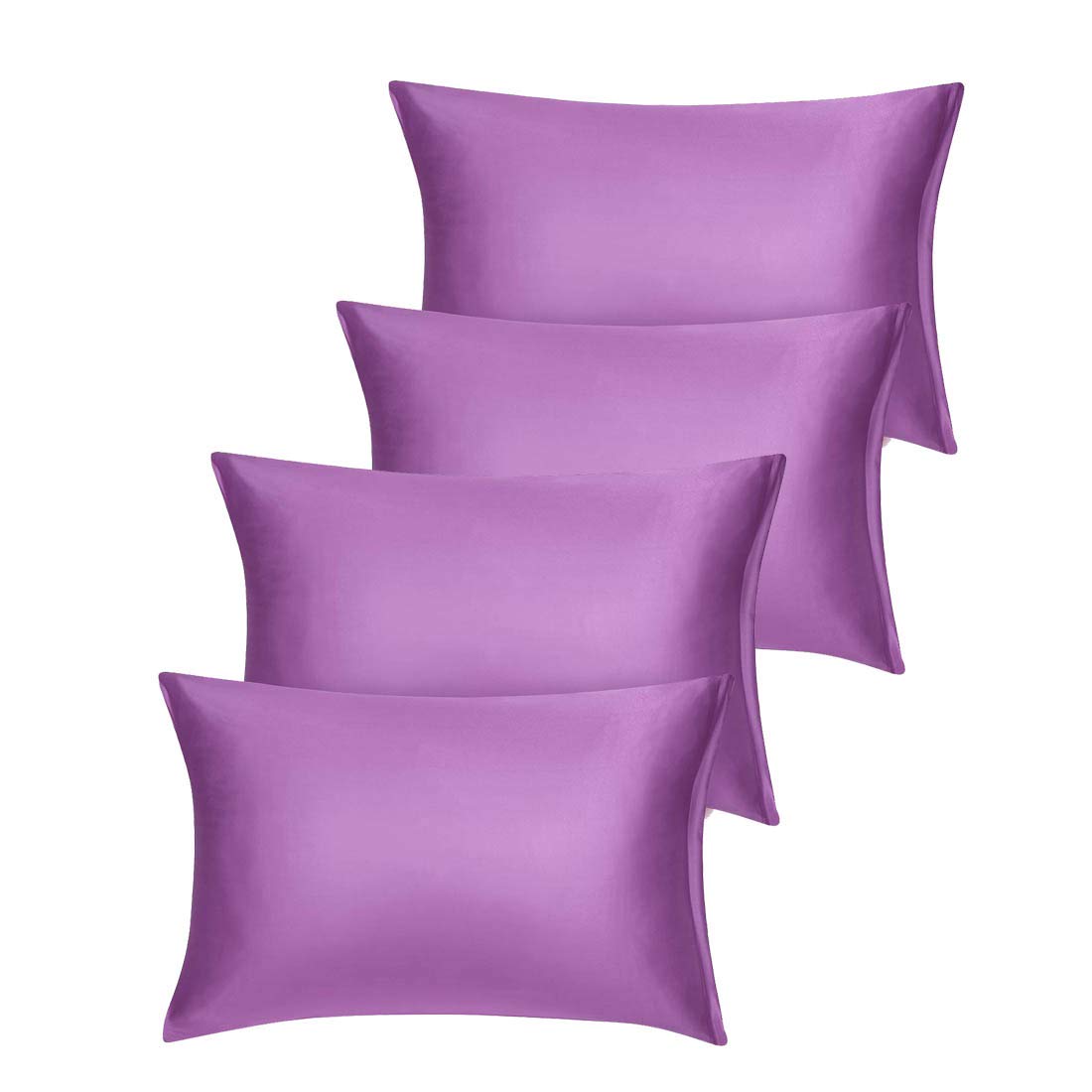 PiccoCasa Set of 4 Luxury Satin Pillowcases with Zipper - Super Silky Soft Purple Pillow Covers (14x20 Inches) for Bedroom, Travel & Home Decor